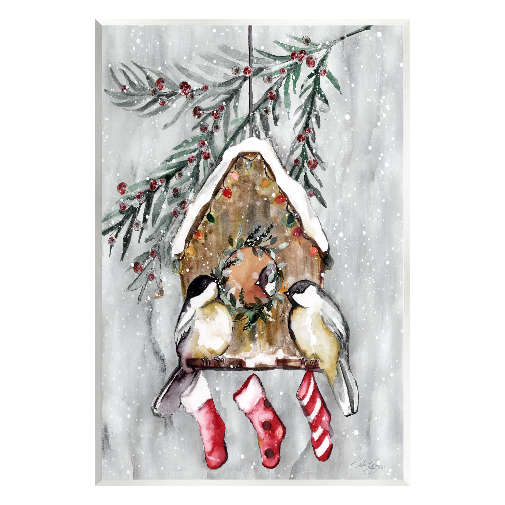Stupell Industries Holiday Stockings Birdhouse Perched Wood Wall Art, Design by Stella Chang