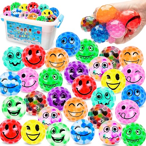 Pelotas antiestrés a granel, paquete de 30 bolas de estrés sonrientes para adultos, bolas estrujables y emocionales para apretar, minibolas