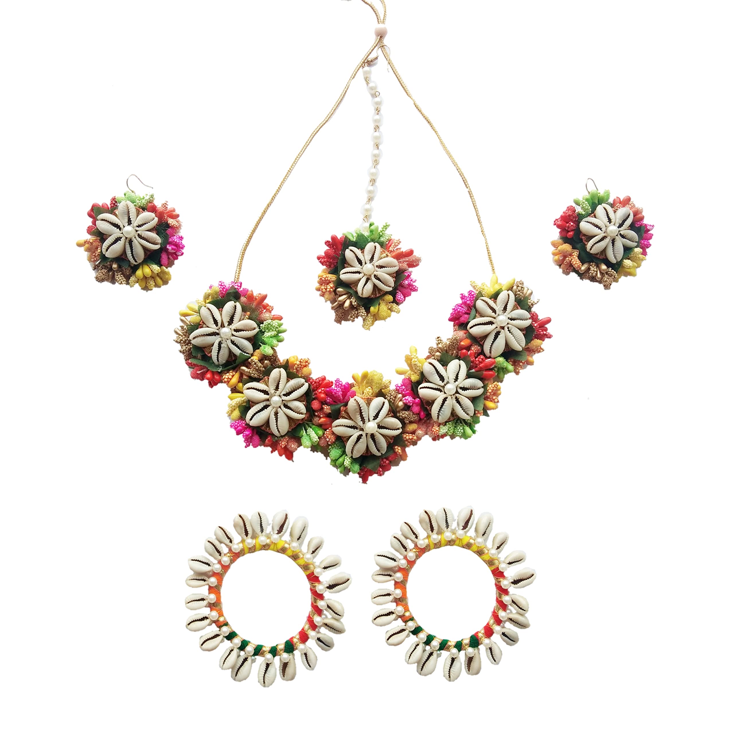 Multicolour Seashell(Kodi) flower jewellery set for Girls/Women for Haldi/mehandi/wedding/baby shower (Bangle size 2-4) (B09713C2ZC) Amazon Price History, Amazon Price Tracker