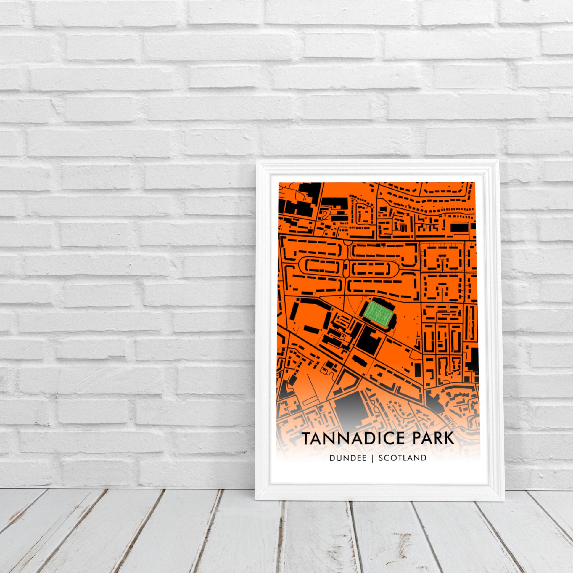 GroundDesigns DUNDEE UNITED Football Gift TANNADICE PARK Stadium Art Map Unframed A3 Print DUFC, Tangerine and black, 42L x 29.7W cm - Image 3