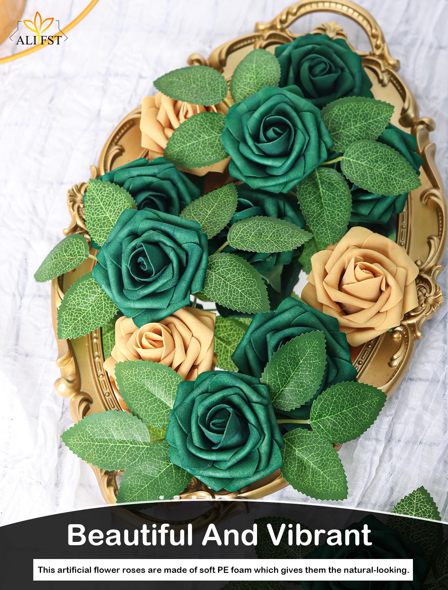 Alifst 50 rose artificiali in schiuma realistica, decorazione fai da te per matrimoni, damigelle d'onore, bouquet da sposa, centrotavola, feste Outshine