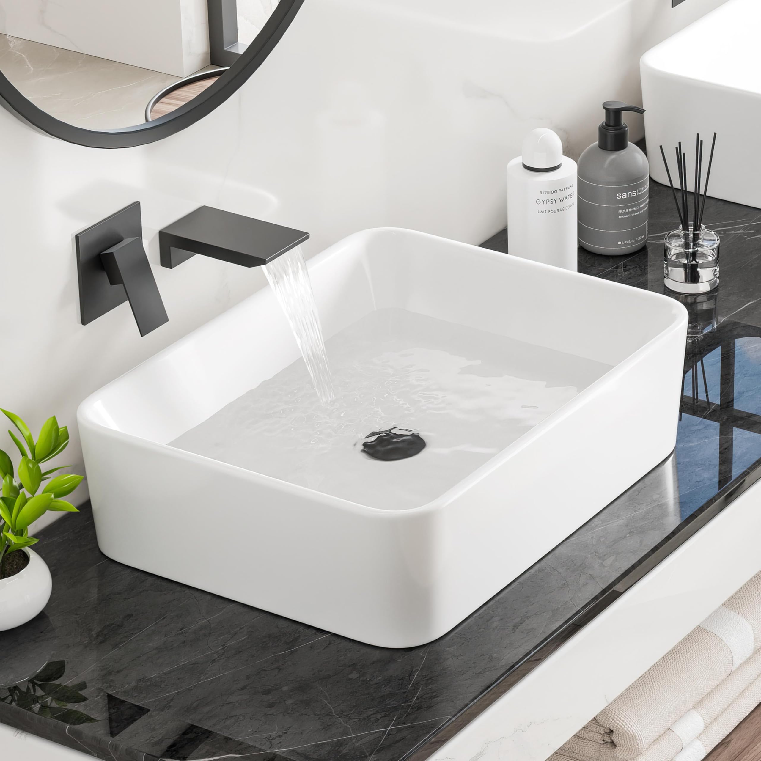 Eridanus Bathroom Vessel Sink 19x14 White Rectangular Ceramic Above Counter