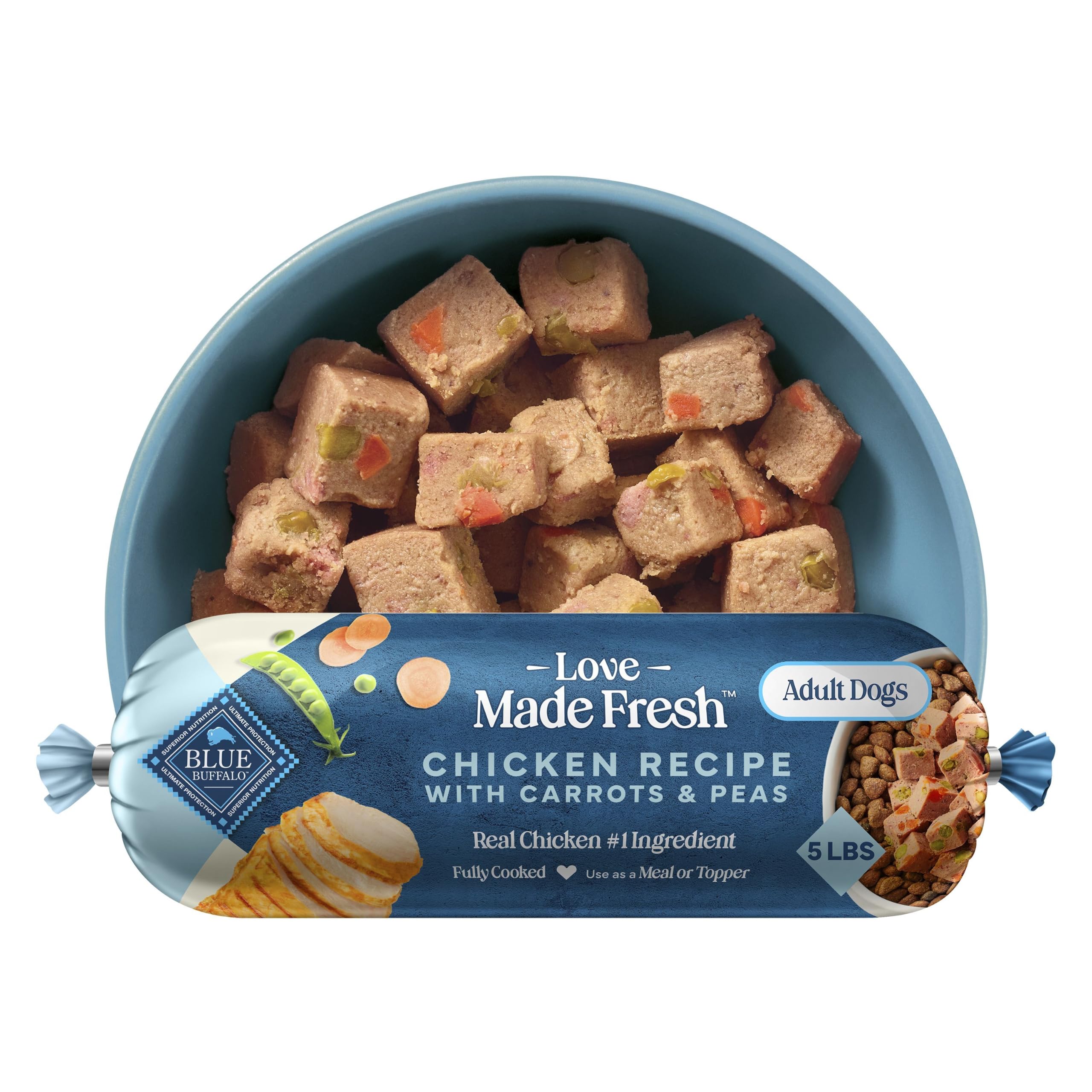 Blue Buffalo Love Made Fresh Natural Adult Dog Food, Refrigerated, Chicken with Carrots and Peas, Fresh Dog Food, Ready-to-Serve, 5-lb Roll
