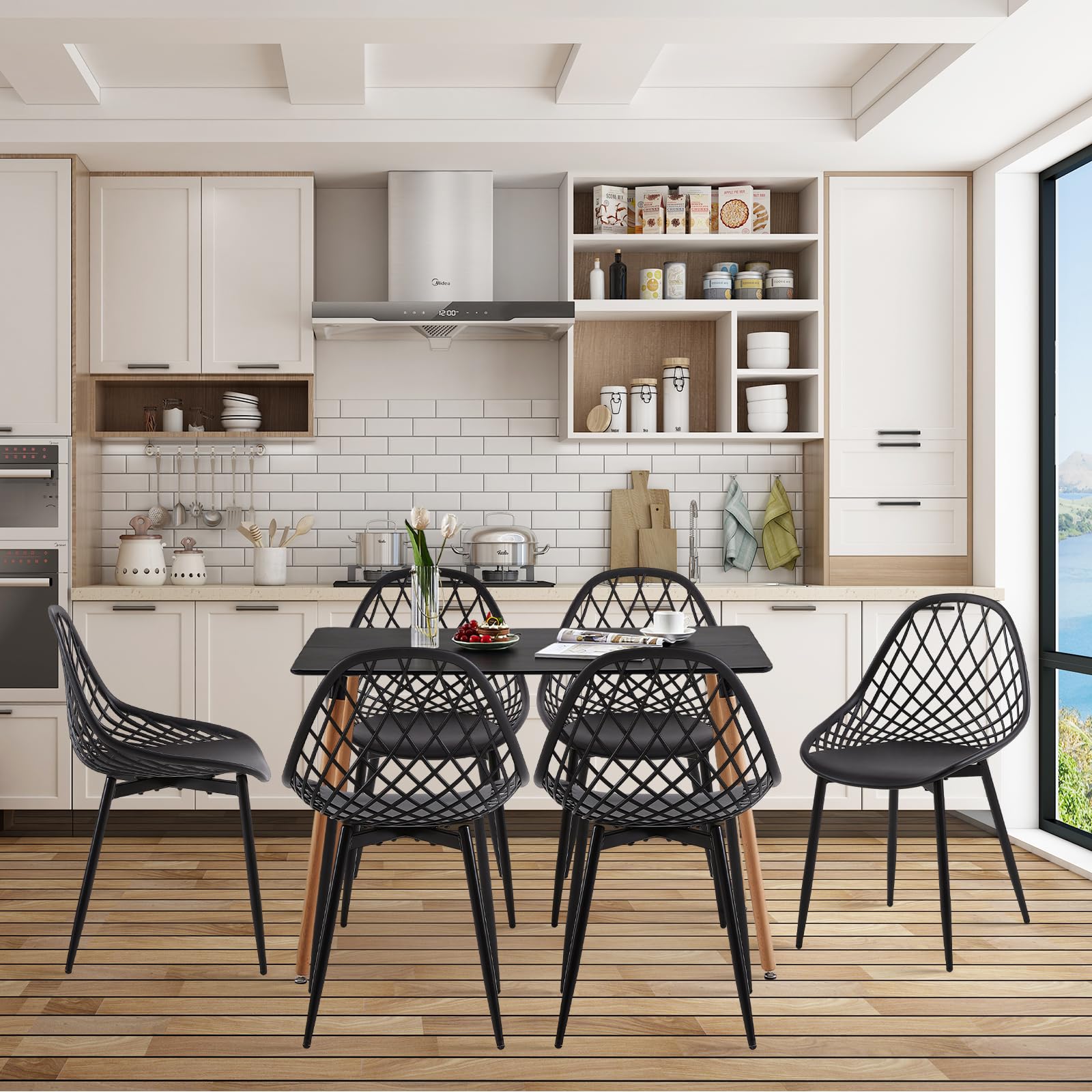 buybyroom Set di 4 poltrone, sedie da soggiorno, sedia piccola, realizzata in polipropilene e metallo, può sostenere un peso di 120 kg, colore nero