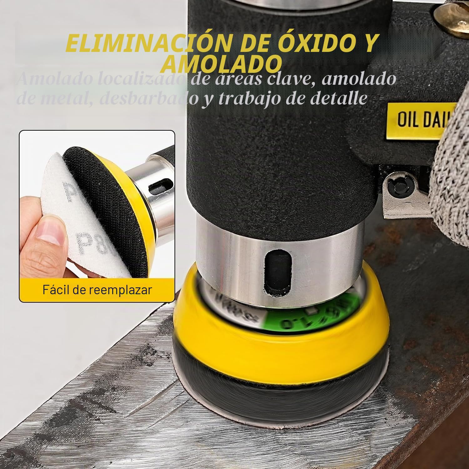 SI FANG Mini pulidora de aire comprimido, lijadora excéntrica de 25/50/75 mm, con 3 platos de lijado, 60 piezas de papel de lija, lijadora de aire comprimido para pulido de coches
