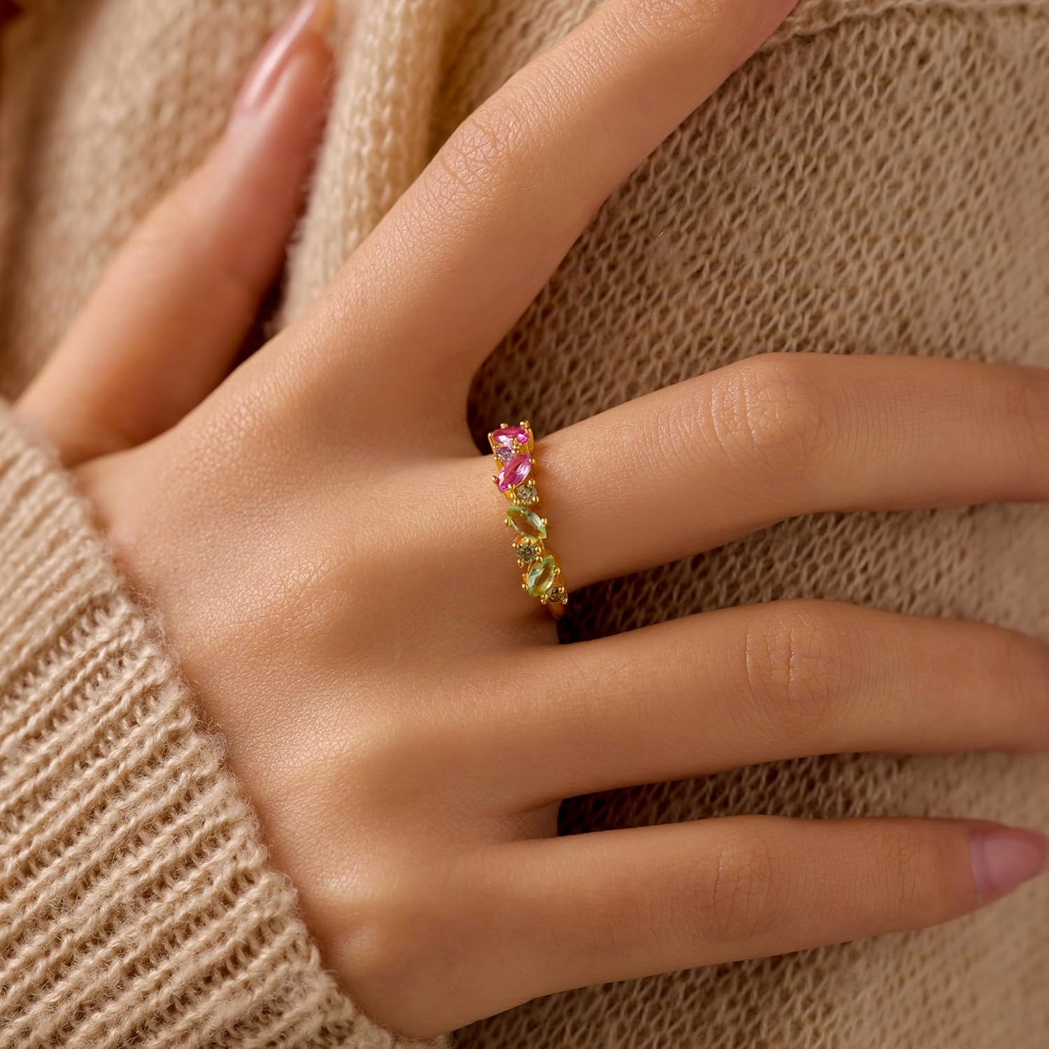 Beautifully Broken Ring Self Love Rings for Her 14K Gold Plated Birthstone Rings for Women 925 Sterling Silver Colorful Gemstone Cubic Zirconia Ring Stackable Birthday Encouragement Christmas Gifts - Image 4