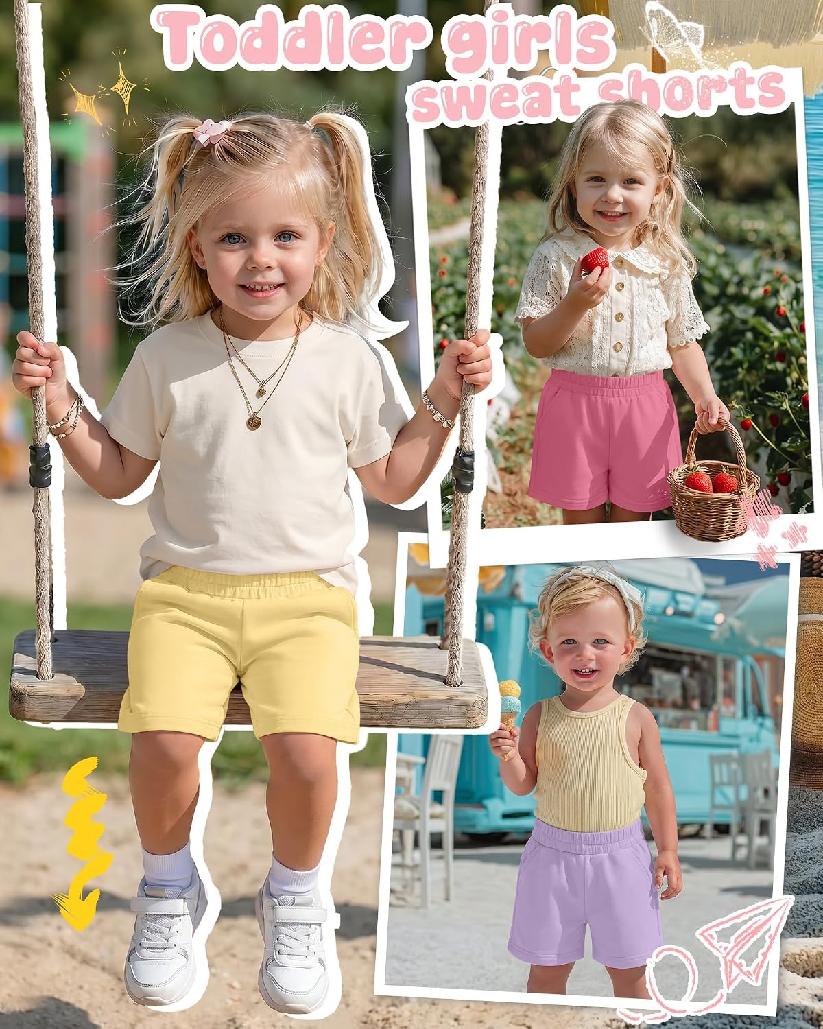 3 Pack Toddler Girls Loose Shorts Baby Athletic Pull on Sweat Shorts Soft Summer Casual Shorts with Pockets 18M-5T
