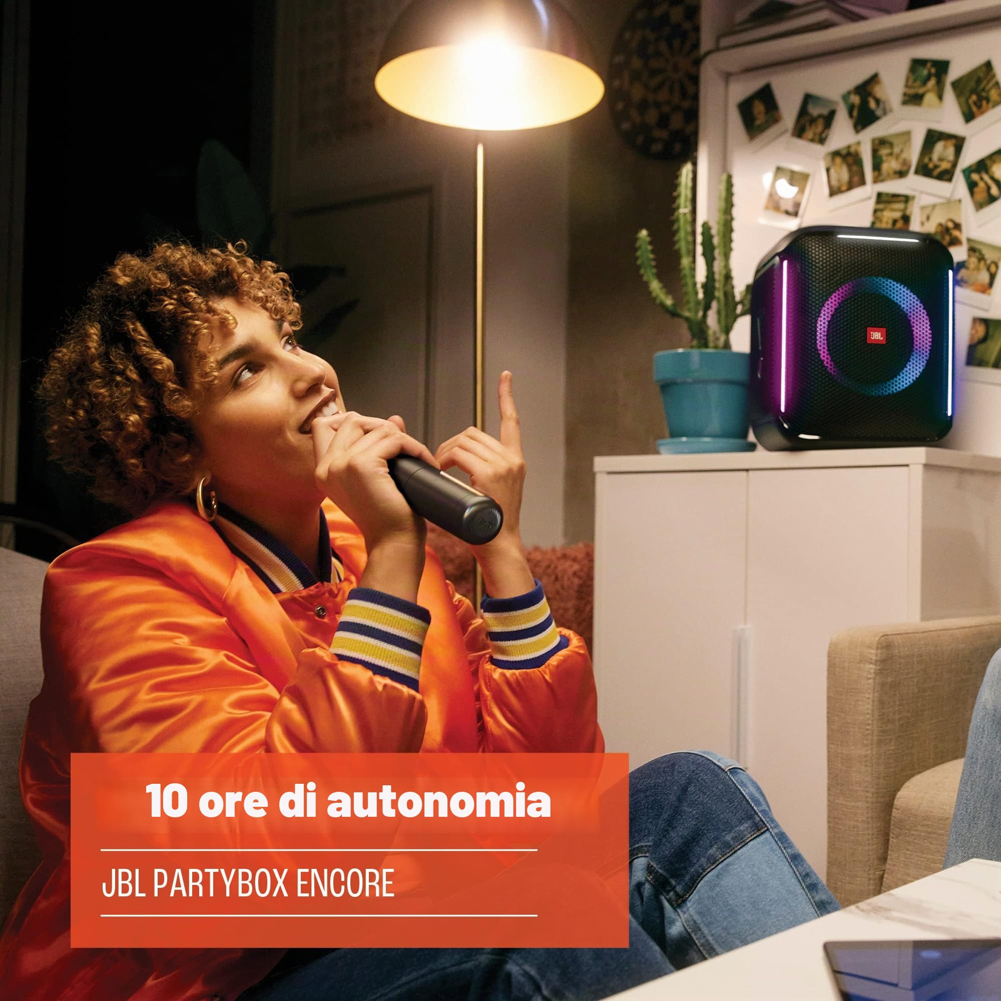 JBL PartyBox Encore Essential Altoparlante portatile per interni ed esterni con luci integrate, Design IPX4 a prova di schizzi, Bassi profondi e 10 ore di riproduzione, Nero