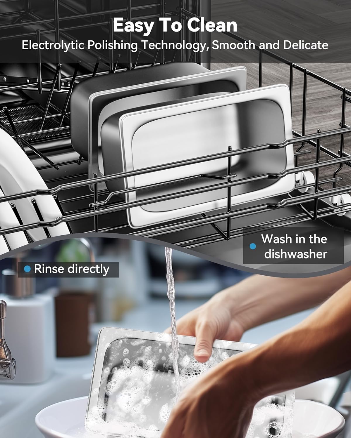 8 Pack Hotel Pans with Lids, 1/4 Size 6" Deep Stainless Steel Steam Table Pan 22 Gauge Anti Jam Commercial Catering Food Pans for Hotel, Home, Party, Restaurant, Buffet - Image 5