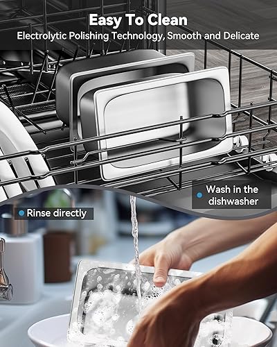 Miniatura 38 de Hotel Pan - Bandeja de mesa de vapor de 4 pulgadas de profundidad, tamaño 1/2 con tapa, 12.8 pulgadas de largo x 10.4 pulgadas de ancho, acero