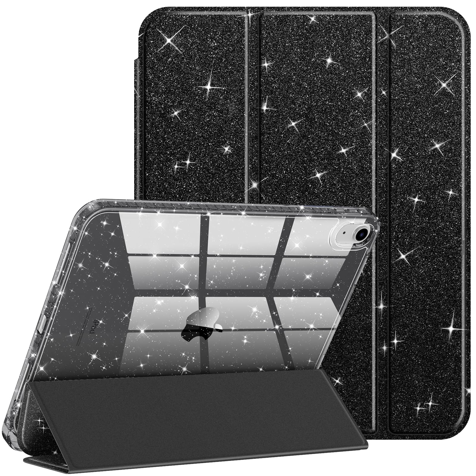 FINTIE Glitter Case for iPad (A16) 11th Generation 11 Inch (2025), iPad 10th Generation 10.9 Inch (2022) - [Built-in Pencil Holder] Sparkly Cover with Shiny Back Shell, Auto Wake/Sleep, Black