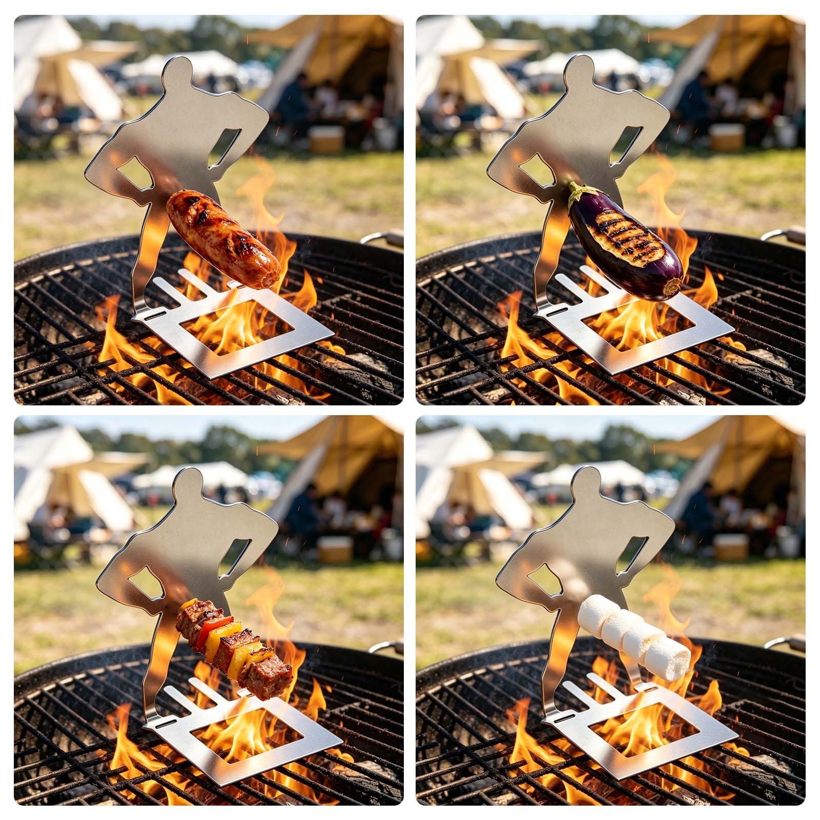 MplehDa Stojak na kiełbasę ze stali nierdzewnej, 2 sztuki, kreatywny stojak na kiełbasę, stojak na grill, zabawny uchwyt na hotdog, akcesoria do grilla gazowego, na kemping, akcesoria do gotowania
