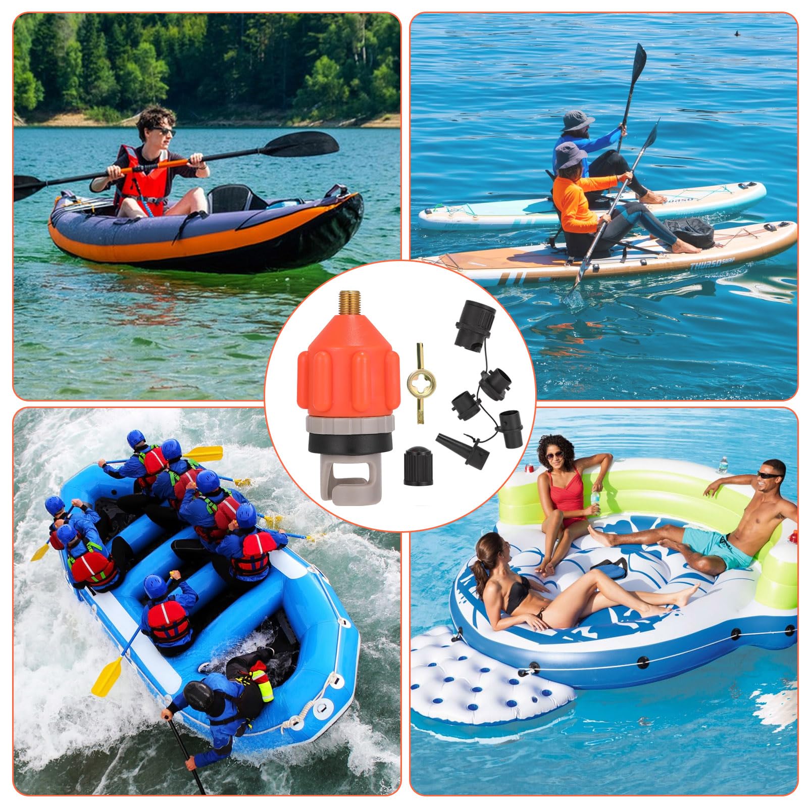 Adattatore Pompa SUP, Adattatore per Pompa Gonfiabile, SUP Adattatore per Valvola con 5 Ugelli Gas, Adattatore per Kayak per Imbarcazione Gonfiabile, Stand Up Paddle Board