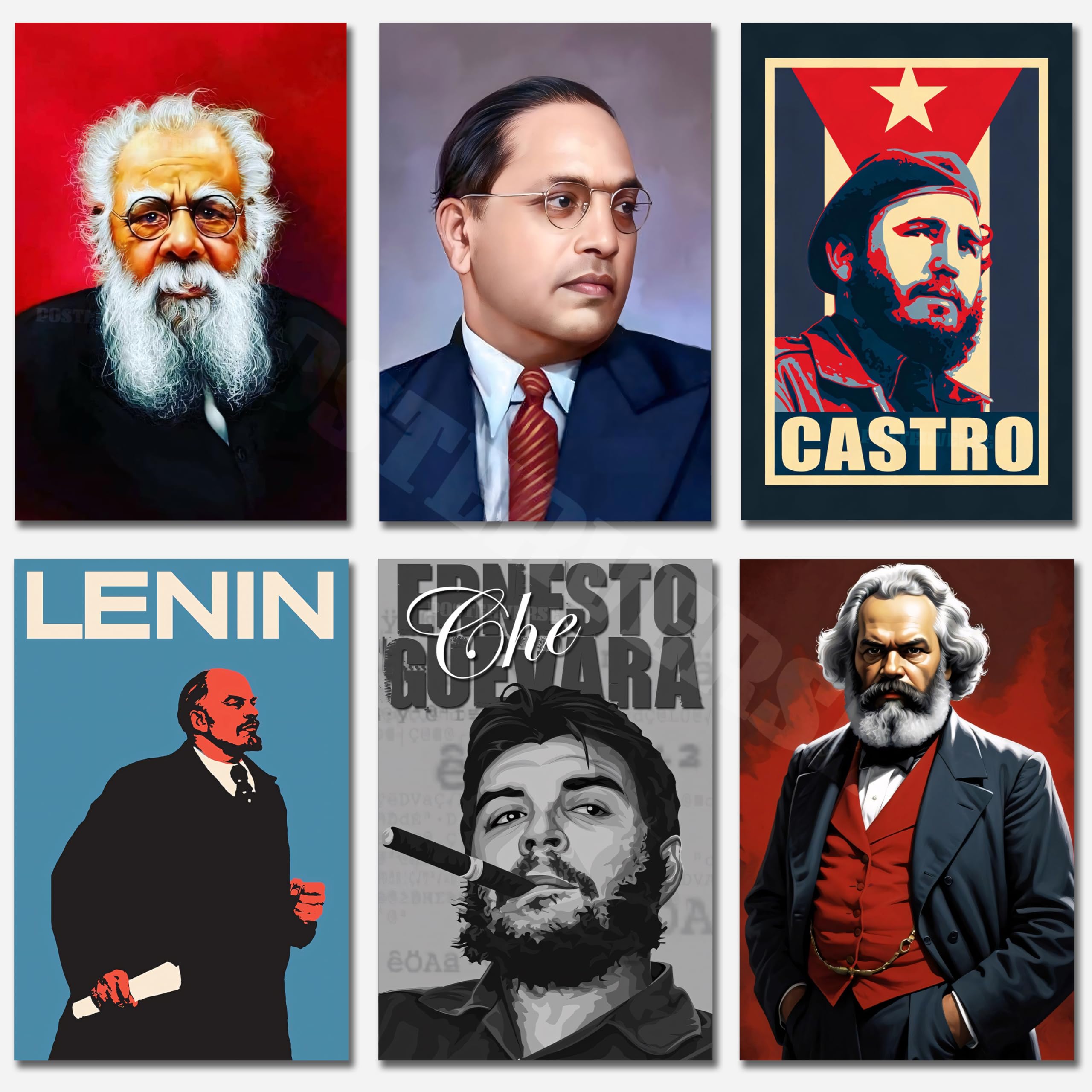 Motivational Posters For Wall (Pack of 6) - Ambedkar, Periyar, Karl Marx, Vladimir Lenin, Che Guevara, Fidel Castro Posters For Room Decoration | Inspirational Stickers of National Leaders (12 X 8")-image-17