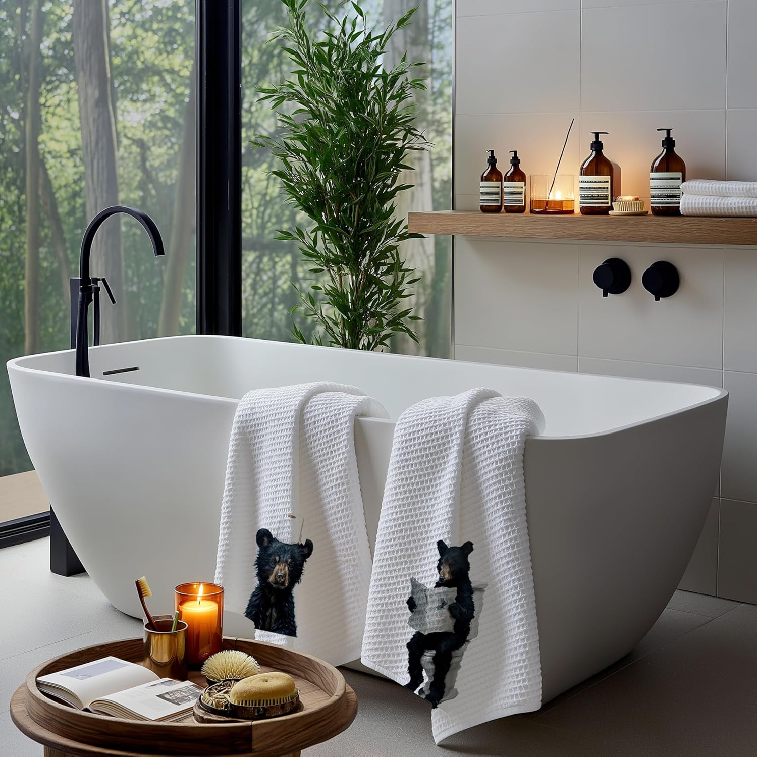 Funny Black Bear Read Newspaper Bathroom Decor Hand Towels Set of 2, Wild Animal Black Bear Lover Gifts Hand Towels for Bathroom Washroom Restroom Decor, 16x24 Inch,A027-BKMJ - Image 4