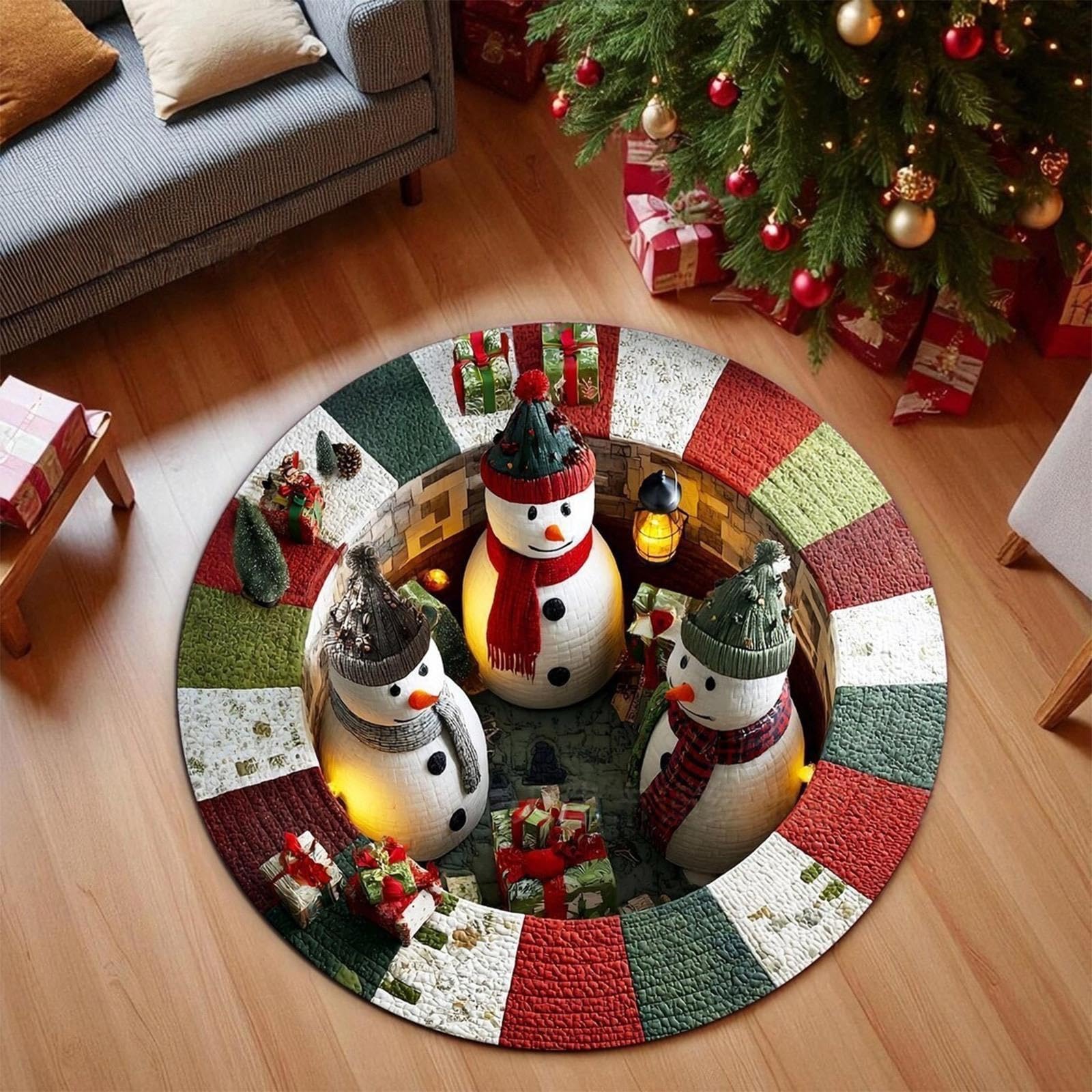 3D Christmas Rugs Optical Illusion Round Mat, Realistic 3D Xmas Rug — image 1