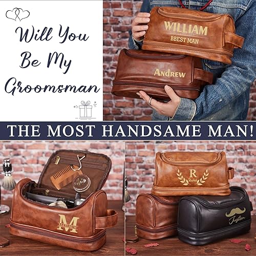 Miniatura 2 de Flycalf Neceser personalizado para hombre, bolsa de afeitado colgante, de cuero resistente al agua, para el Día del Padre 2023, organizador de gran