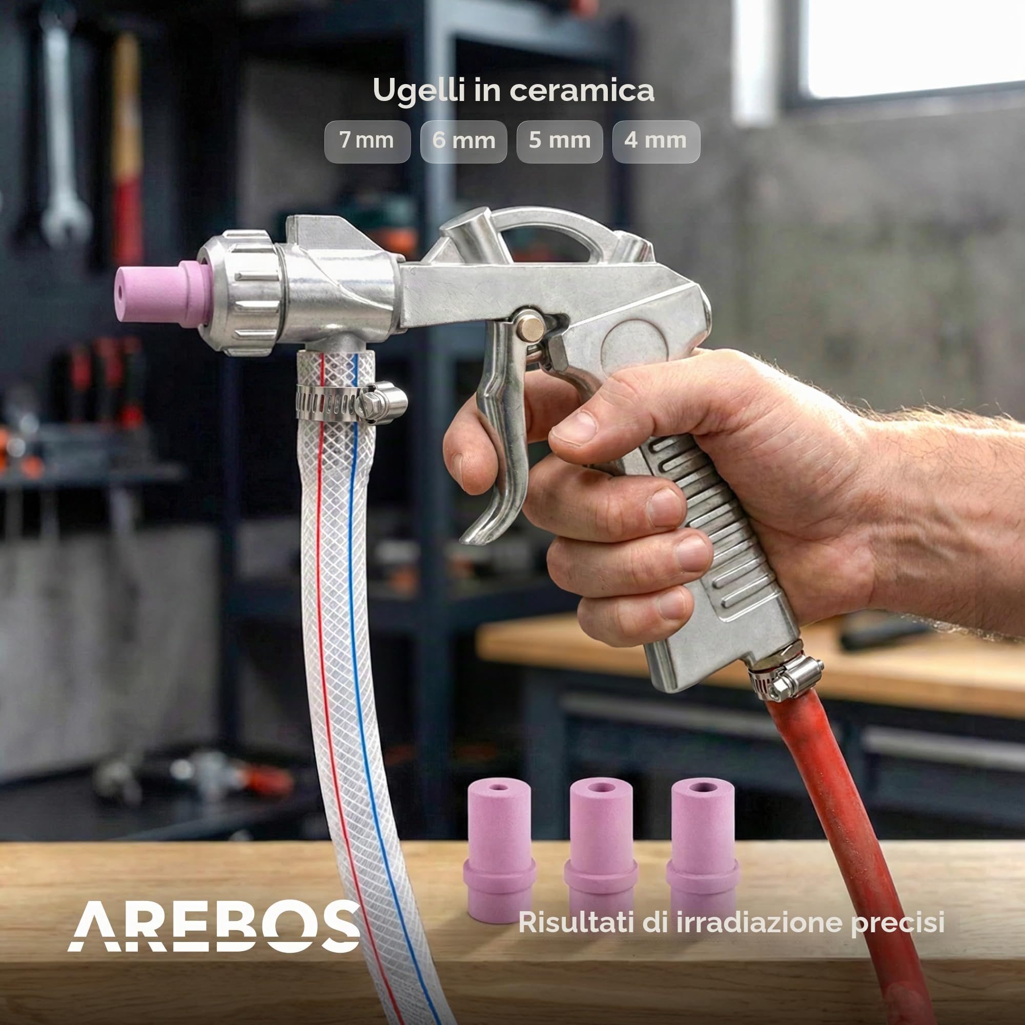 Arebos Cabina sabbiatrice 90 litri Sabbiatrice pistola getto 4 ugelli ceramica