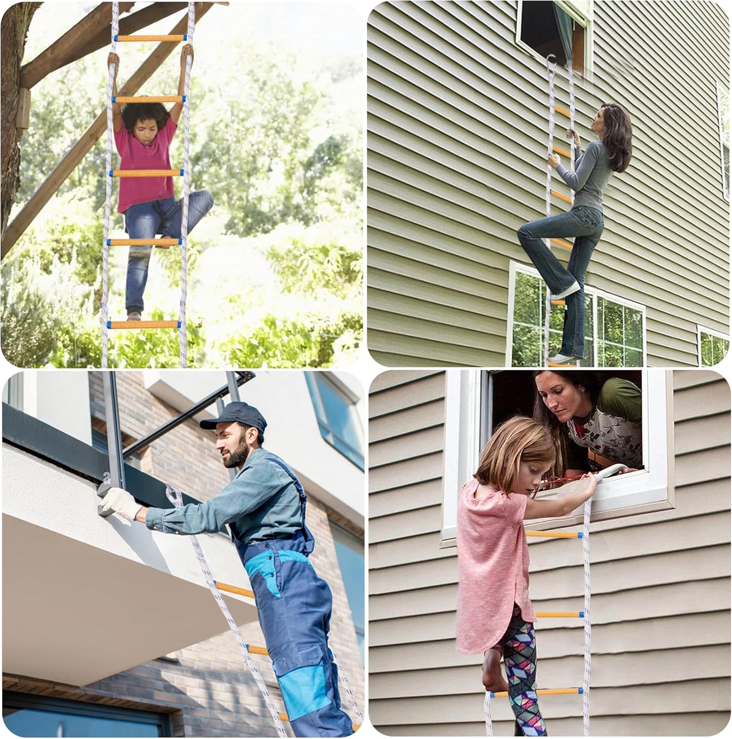 Rope Ladder,13.1FT Fire Escape 2 Story,Flame Retardant Safety with Hooks, Deploys Quickly,Portable and Reusable, Fire Escape Ladder Tested to 2000lbs