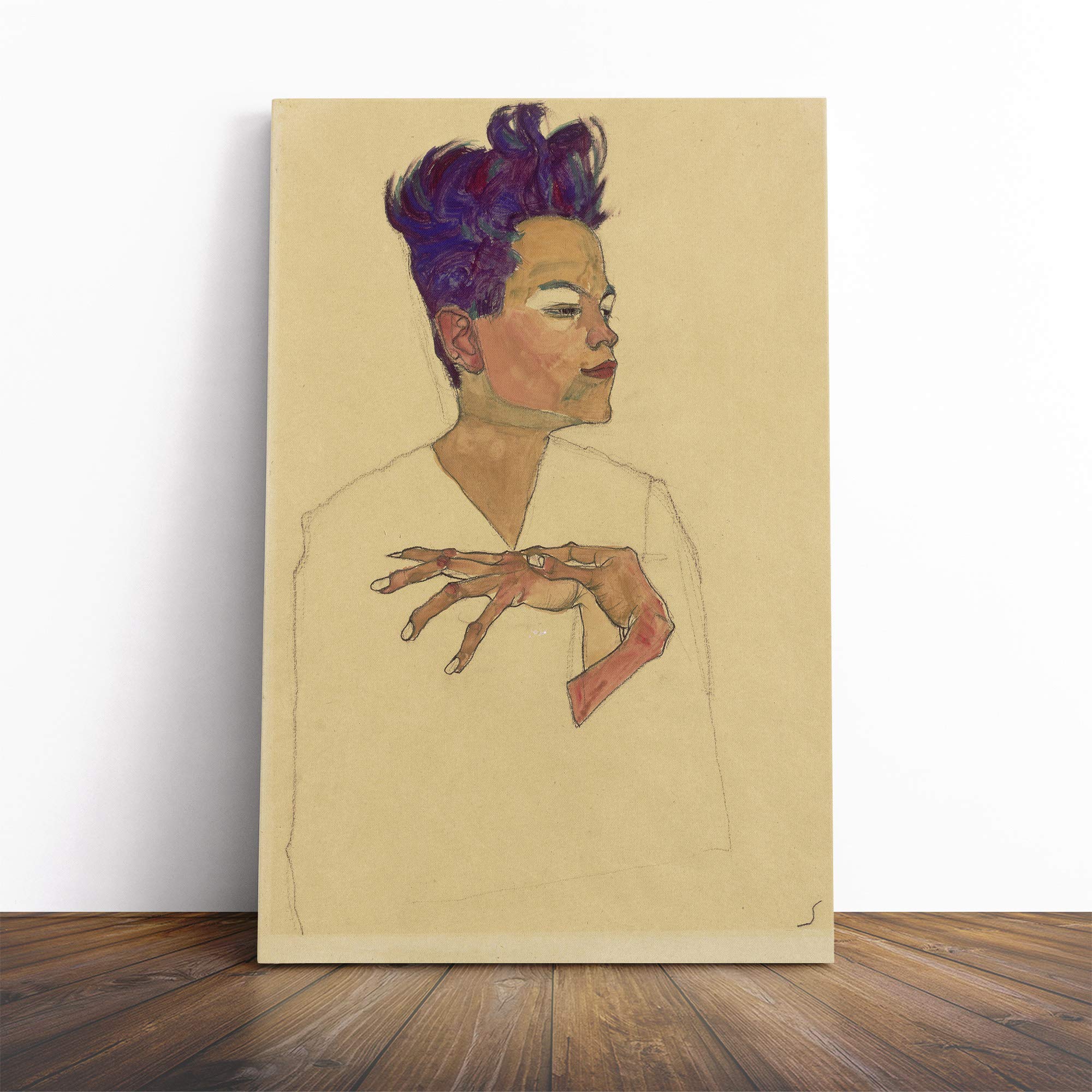Egon Schiele Self Portrait Canvas Print | Gallery Wrapped 30mm Frame Wall Art | 20x14 inches | Ready to Hang | Modern People Picture | Living Room Bedroom Lounge Office