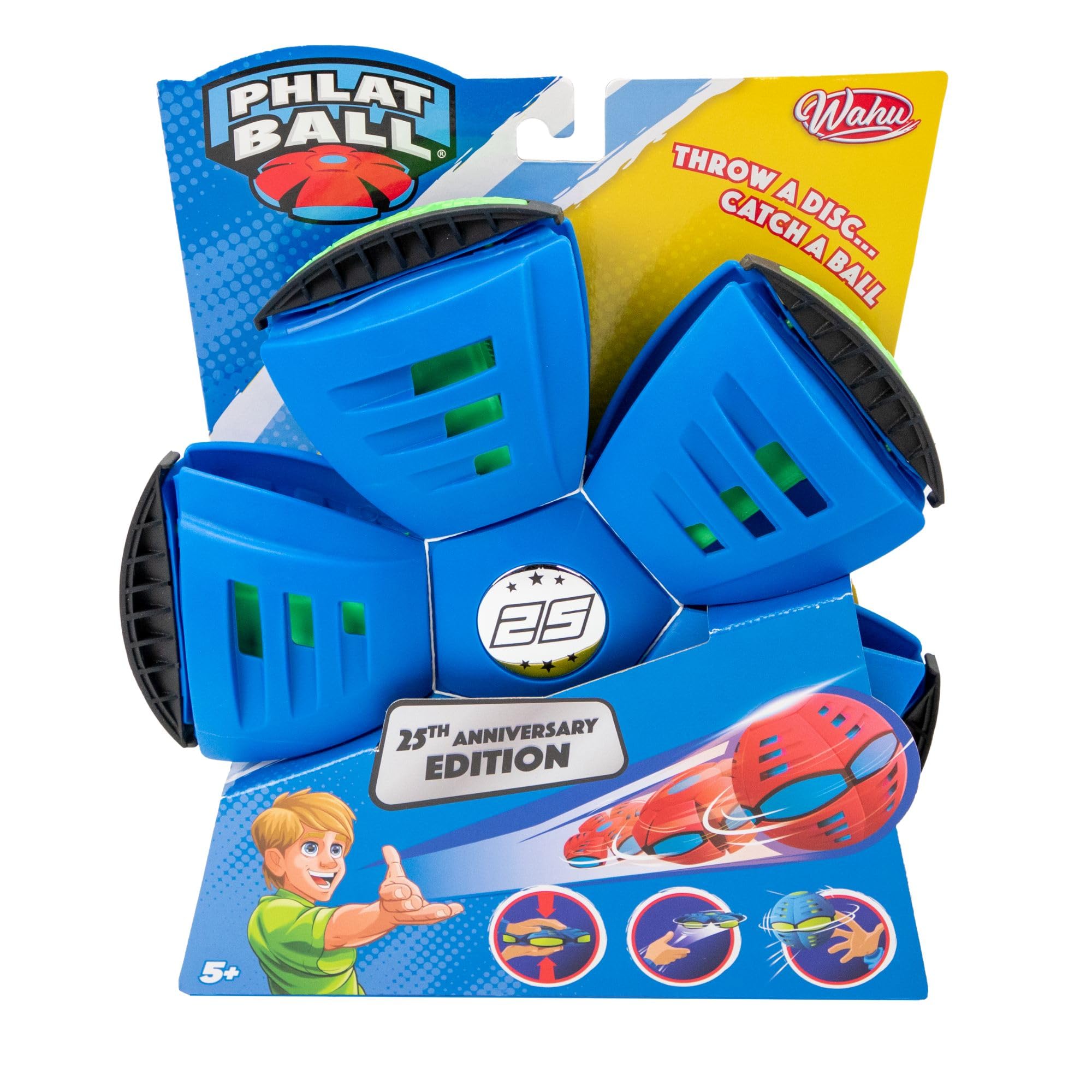 Wahu PHLAT BALL Classic - Edición 25 Aniversario Azul - Disco Volador Transformable - Juegos de Exterior para Niños Desde 5 Años - Bola de 15,7cm - Frisbee de 22,9cm - Juego al Aire Libre