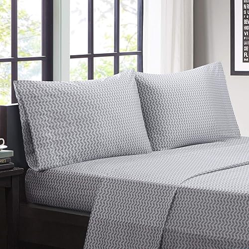 Intelligent Design ID20-290Microfiber Wrinkle Resistant, Soft Sheets with 12" Pocket Modern, All Season, Cozy Bedding-Set, Matching Pillow Case, Twin, Chevron Grey 3 Piece