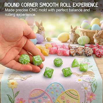 PJOY Mystery DND Dice Set Easter Bunny Pattern Polyhedral D&D Dice for Dungeons and Dragons Role Playing Games TTRPG DND Gifts