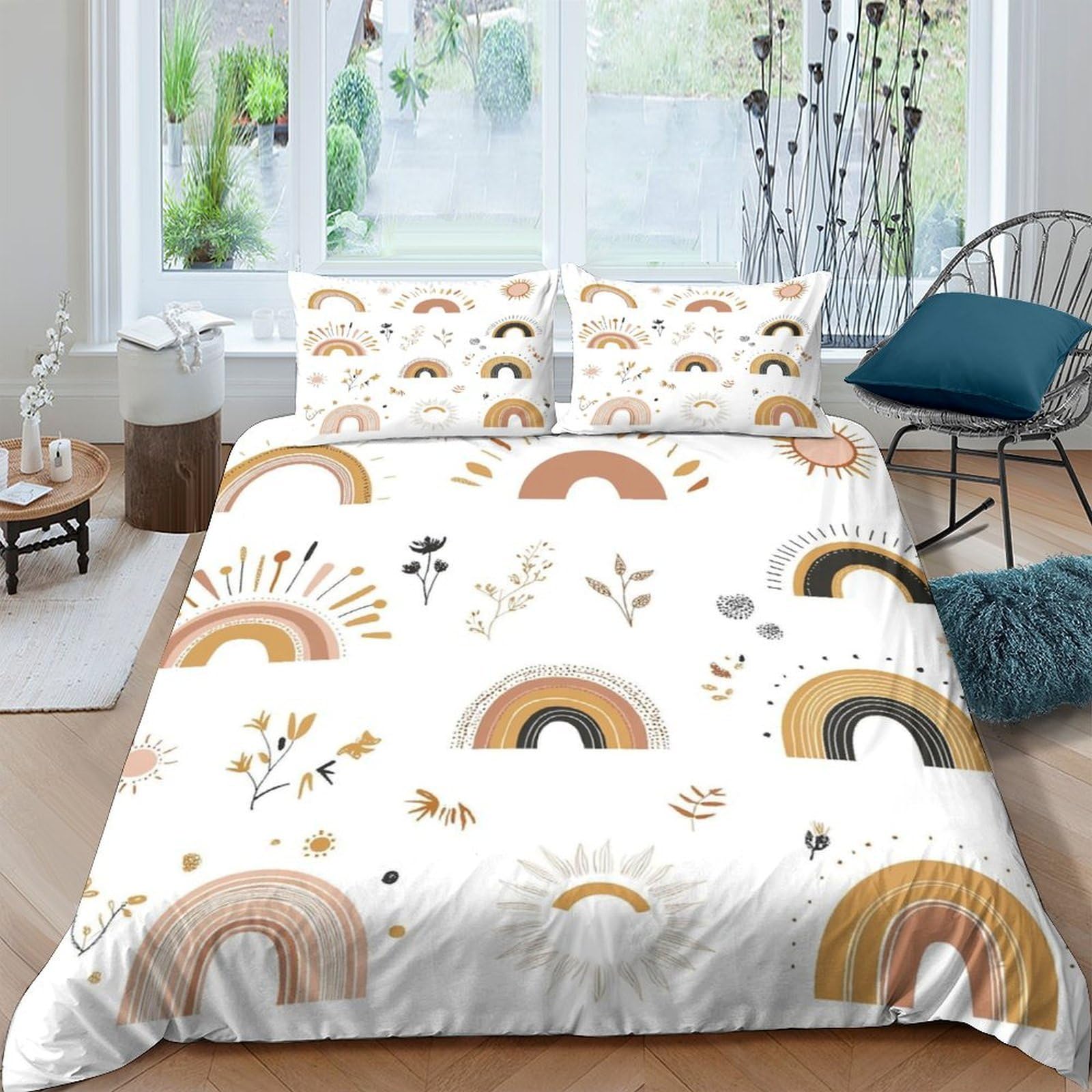 Ctjqhvkz Style-8 3D Printed Boho Rainbow Fitted Sheet Microfiber Soft Abstract Sun Mattress Cover For Bedroom Guest Room Decor Single（135X200cm）