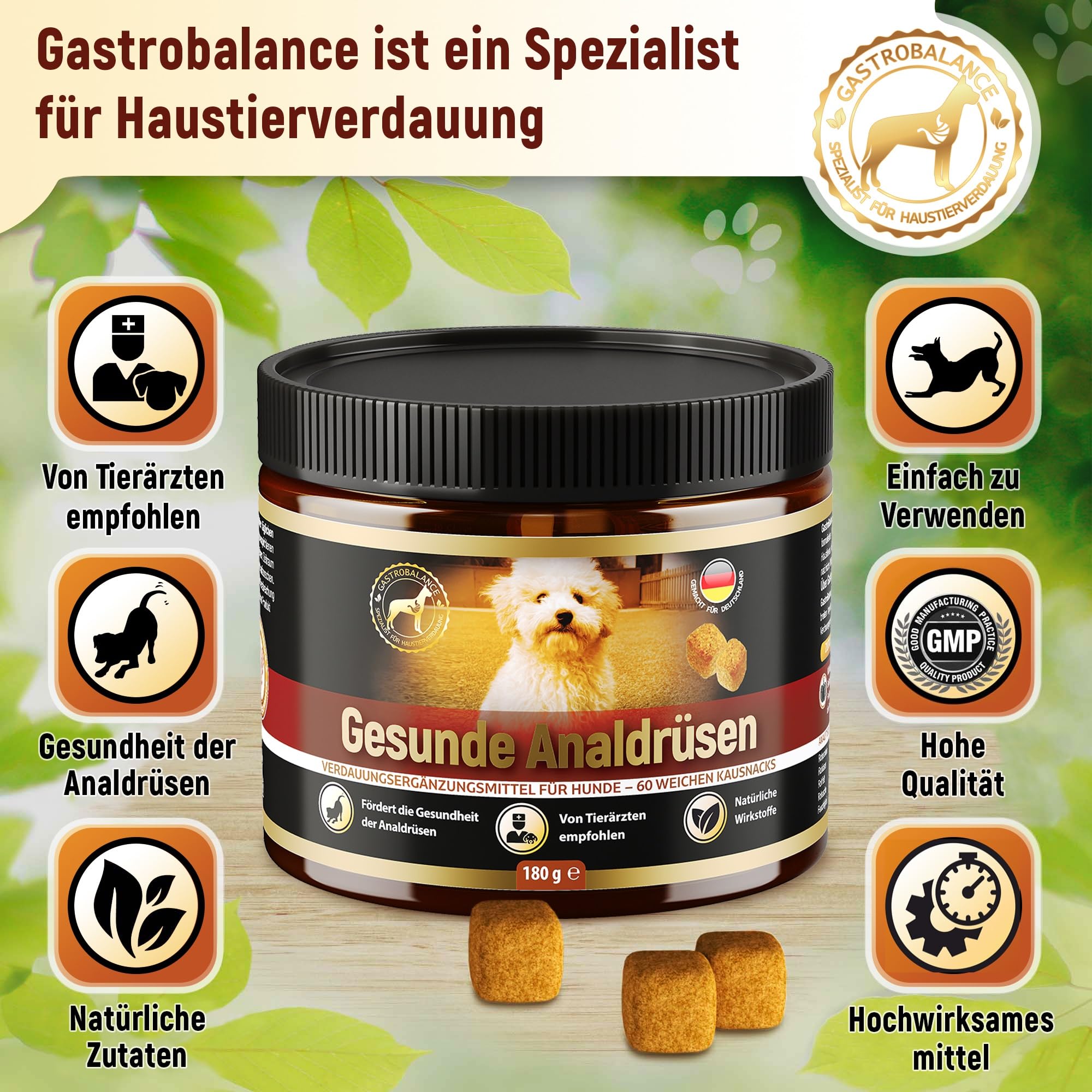 Gesunde Analdrüsen Hund – 60 weiches Kauen Anal Drüsen Hund 100% natürliche Wirkstoffe