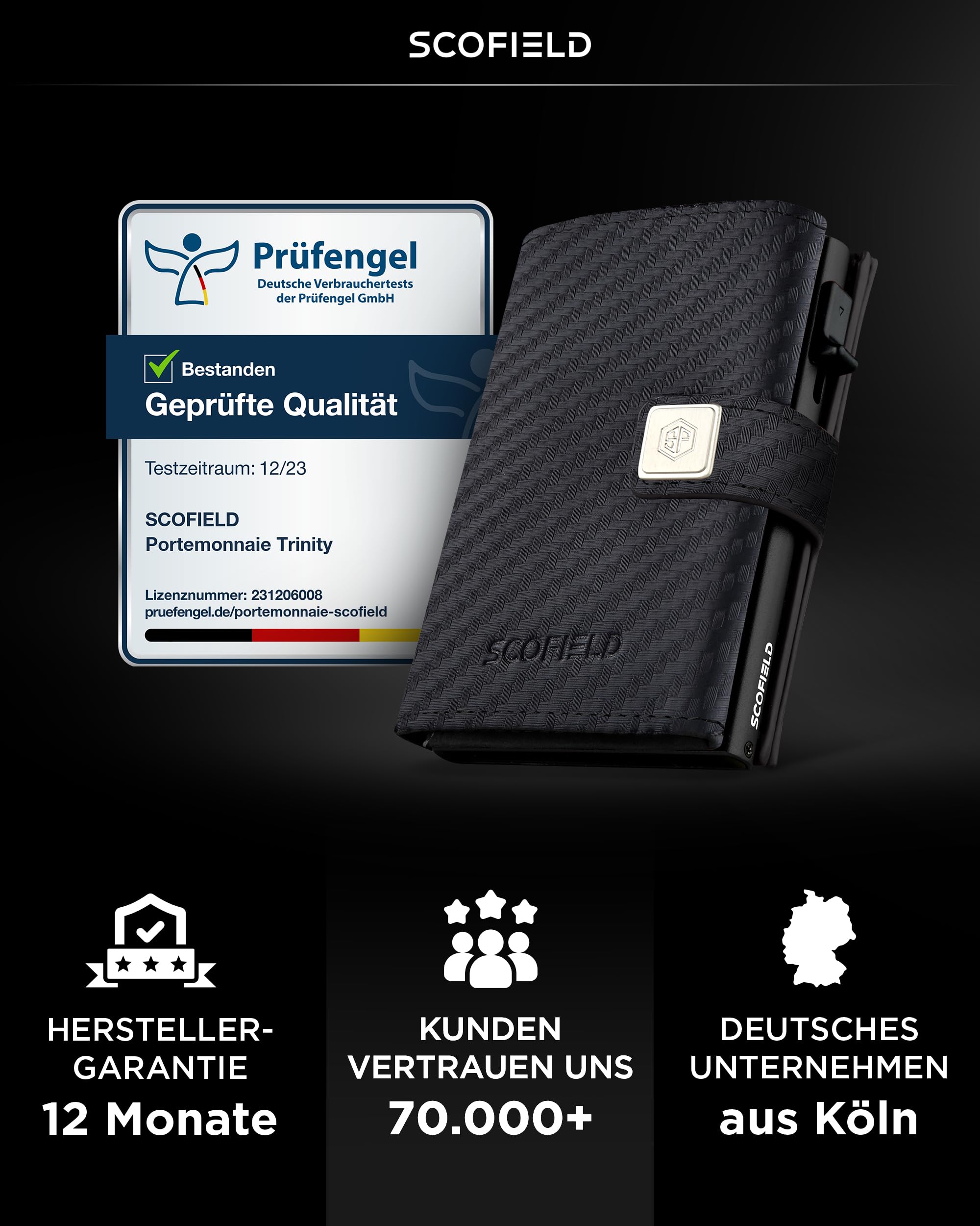 SF SCOFIELD Trinity Portafoglio sottile con scomparto per monete I Custodia per carte di credito da uomo per 10-12 carte I RFID - Protezione I Wallets for Men I Smart Wallet I Case