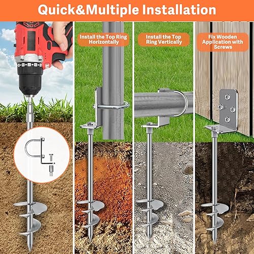 Miniatura 4 de Eurmax Anclajes de suelo de EE. UU., resistentes y ajustables en forma de L, estacas para trampolín, juego de columpios, casa móvil, cocheras, juego
