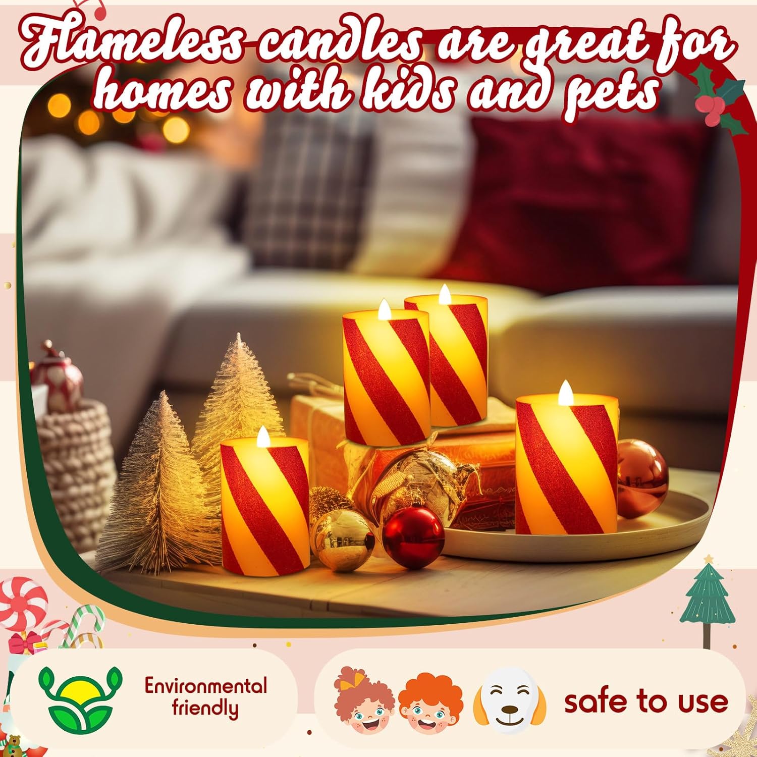 Retisee 2 Pcs Stripe Flameless Pillar Candles with Remote Timer Candle Striped Flickering LED Real Wax Battery Operated Fake Candle Glitter Stripe Pillar for Home Decor(3" X 4",Red)
