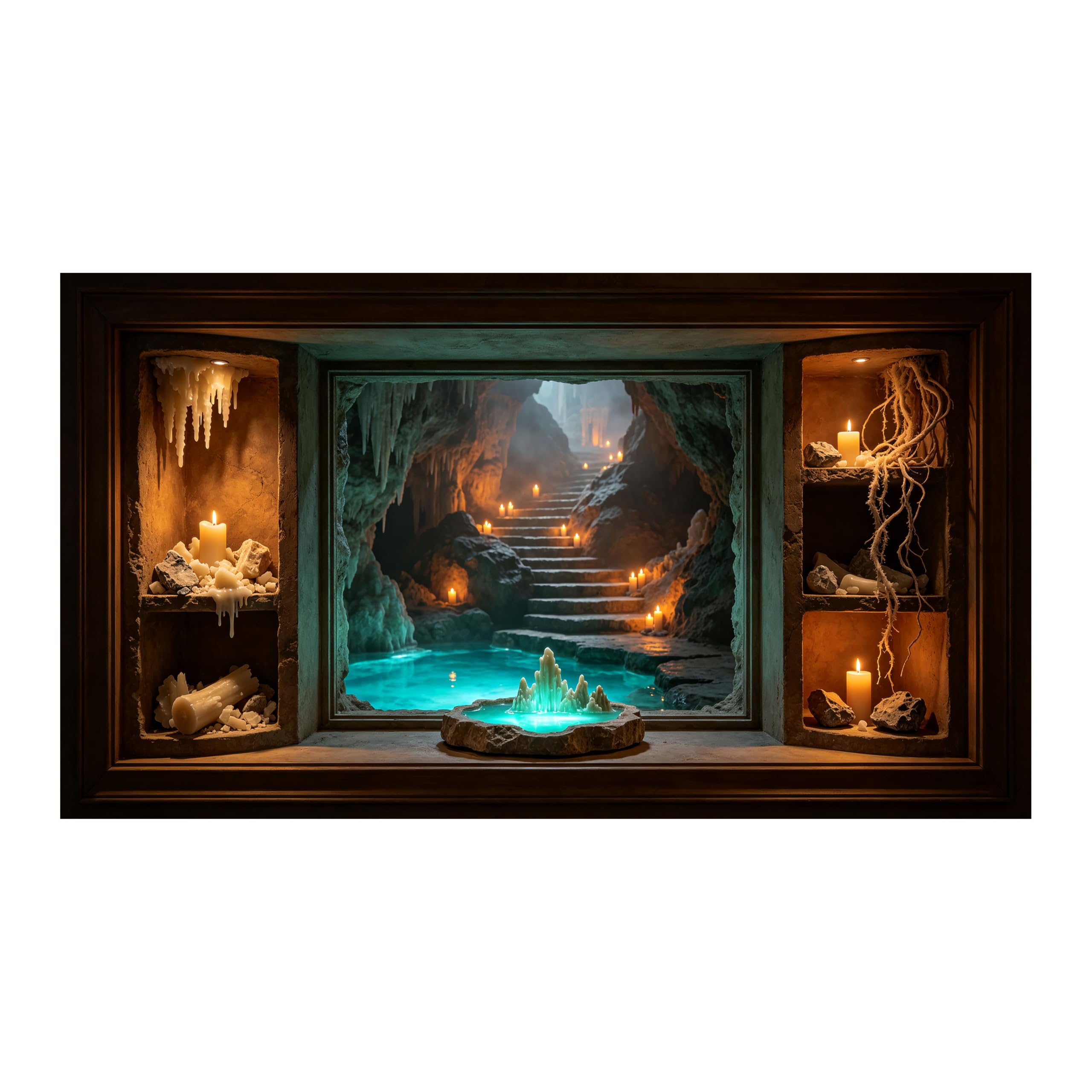 Yzpallescene 3D Framed Wall Art Mystic Cave Candlelight Grotto Large Size SelfAdhesive Removable Wall Decor Prints Artwork for Living Room Bedroom Office