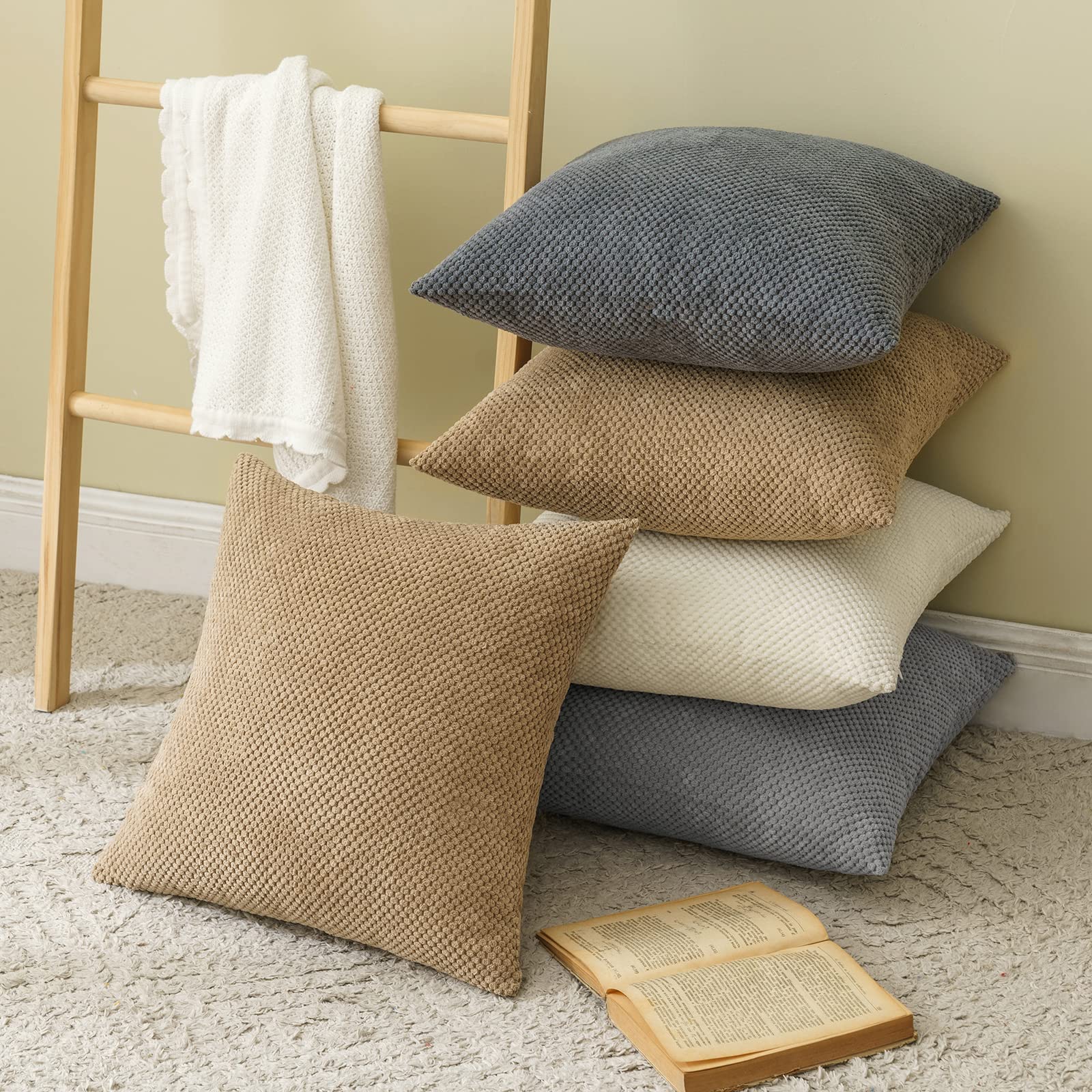 EMEMA Federe Per Cuscini Decorativi 40x60cm - 2 Pezzi Morbidi Color Sabbia Per Divano E Letto - Misto Poliestere - 3
