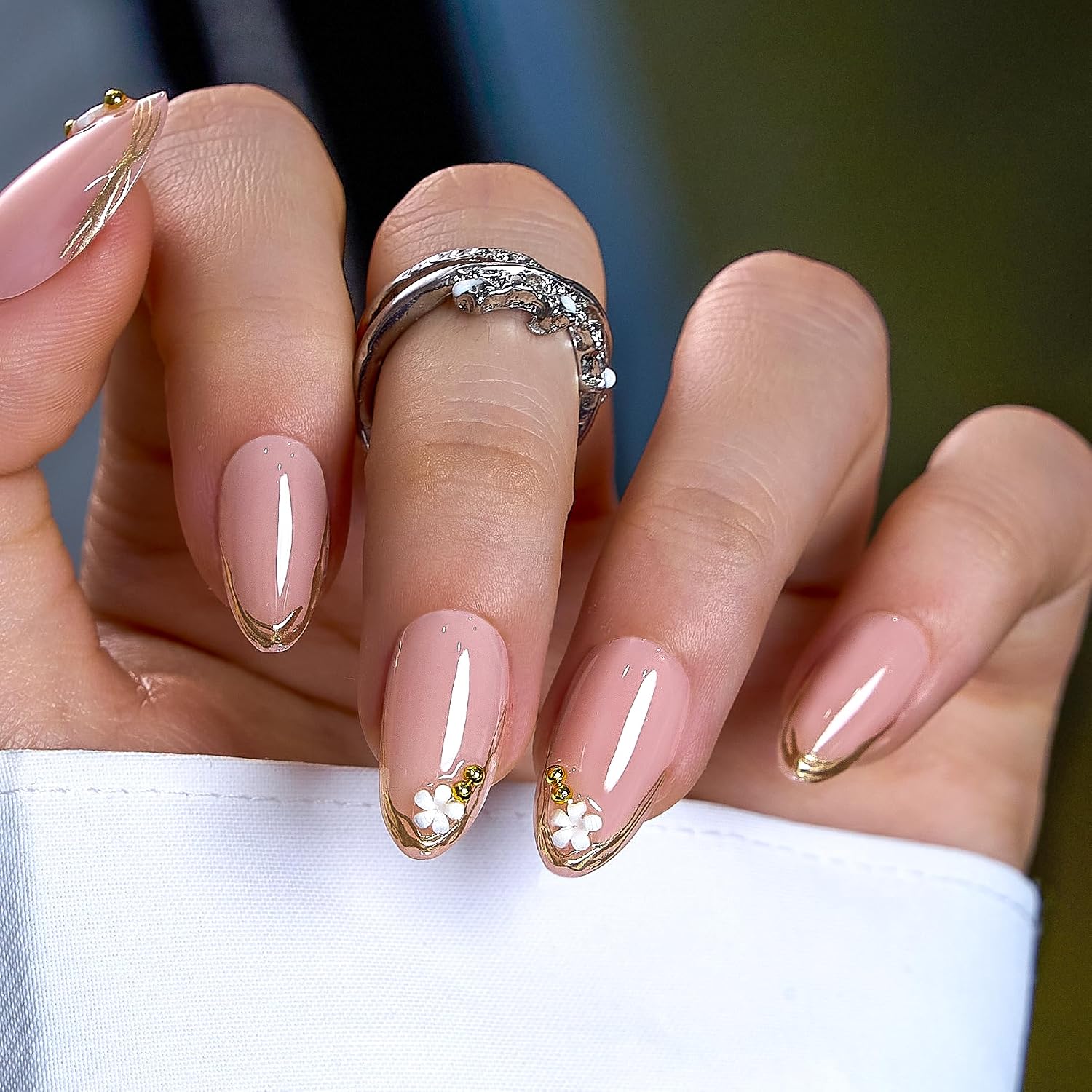 CurvLife Press On Nails Medium – Soft Gel Almond Fake Nails, Reusable Glue On Nail Kit with Adhesive Tabs, Natural Fit & Salon-Quality for Women & Girls (Bloom Charm)