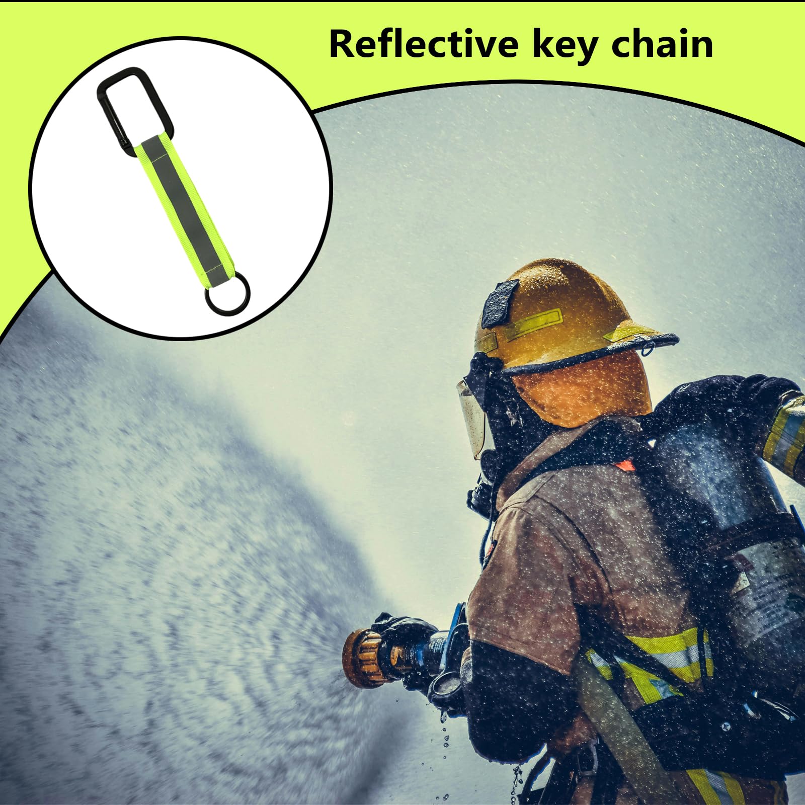 Reflective Firefighter Keychain with Reflective Patch Holder Ring Heavy Duty Firefighter Accessories . high visibility reflective gear for running, biking etc nighttime outdoor activities.(6 Pcs)