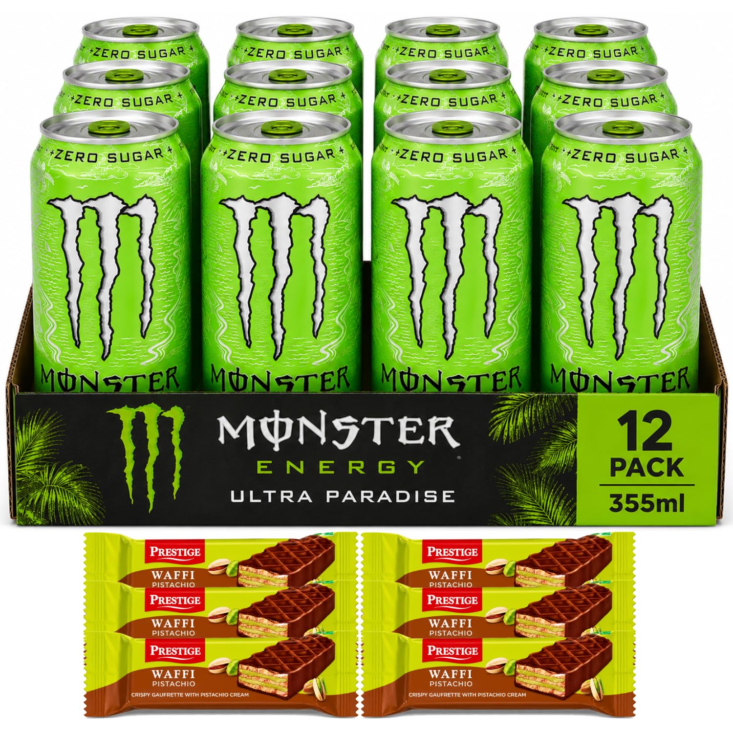 MONSTER ENERGY - Ultra Paradise Zero Sugar Energy Drink (12 x 355ml) By COUGAR | Kiwi Lime & Citrus Flavoured Carbonated Energy Beverage | Refreshing Ready To Drink Cans | FREE 6 Prestige Waffi Pistachio Wafer Bars | Premium Imported Drink Combo – (Imported-VIETNAM)-image-41