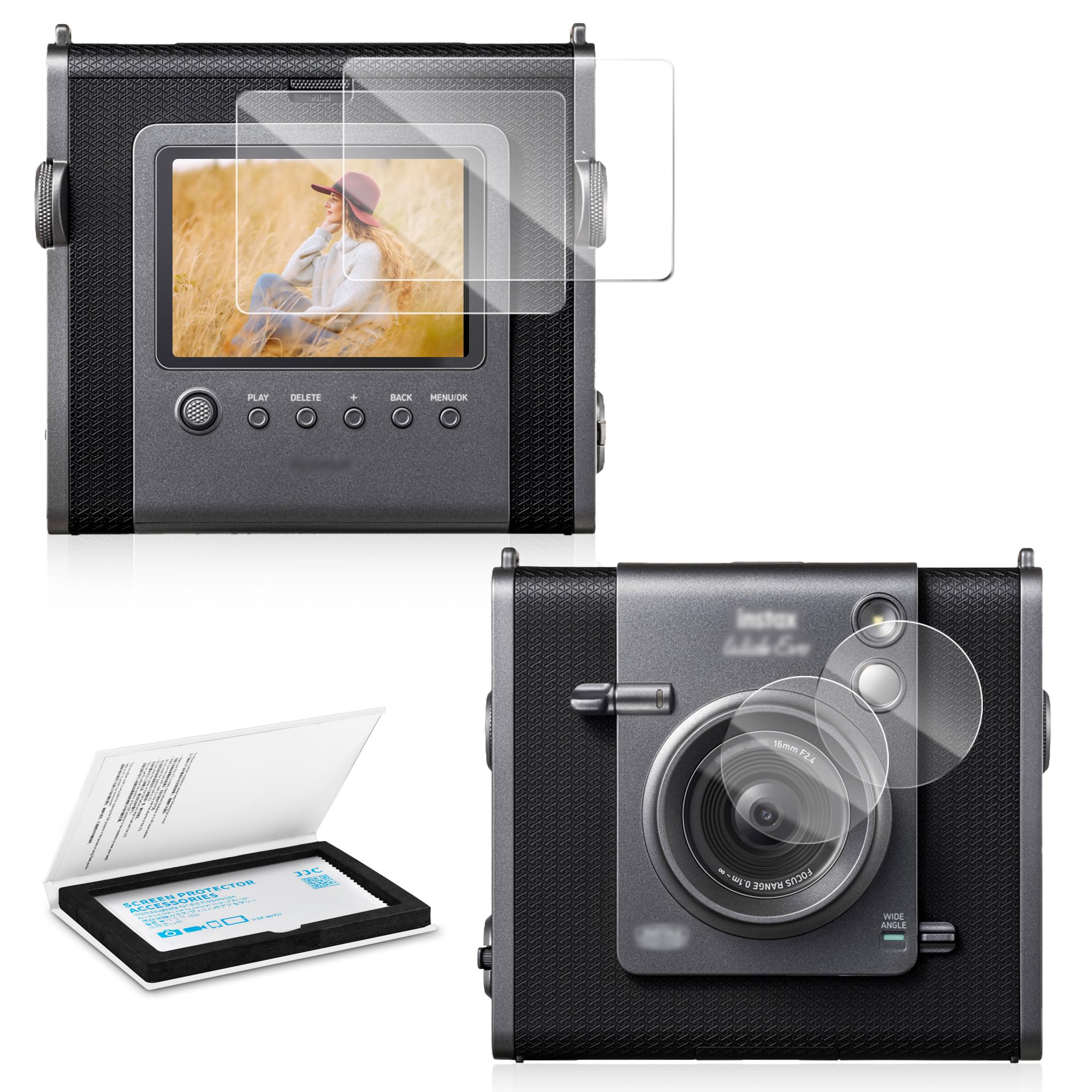 JJC 2 Pack Fuji Insta Wide EVO Screen Protector, 9H Ultra Clear Tempered Glass Lens Protector LCD Display Film for Fuji Insta Wide Evo instant film Accessories