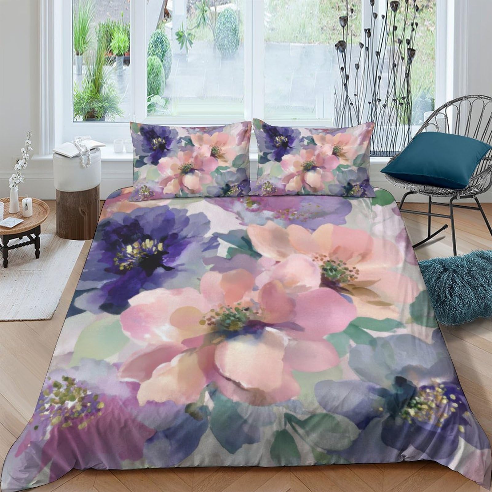 Ctjqhvkz Style-10 3D Printed Watercolor Floral Fitted Sheet Microfiber Soft Bedroom Decor Abstract Blossom Mattress Cover Adult Teen Single（135X200cm）