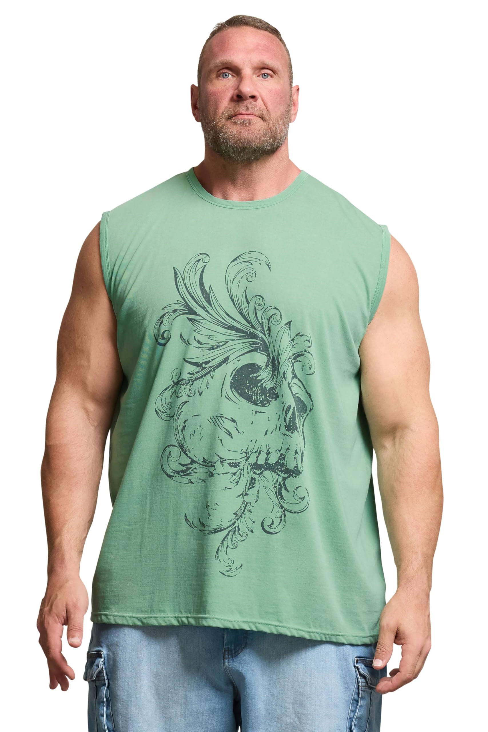 BadRhino Acid Wash Skull Print Vest - Light Green - Cotton - XXXL