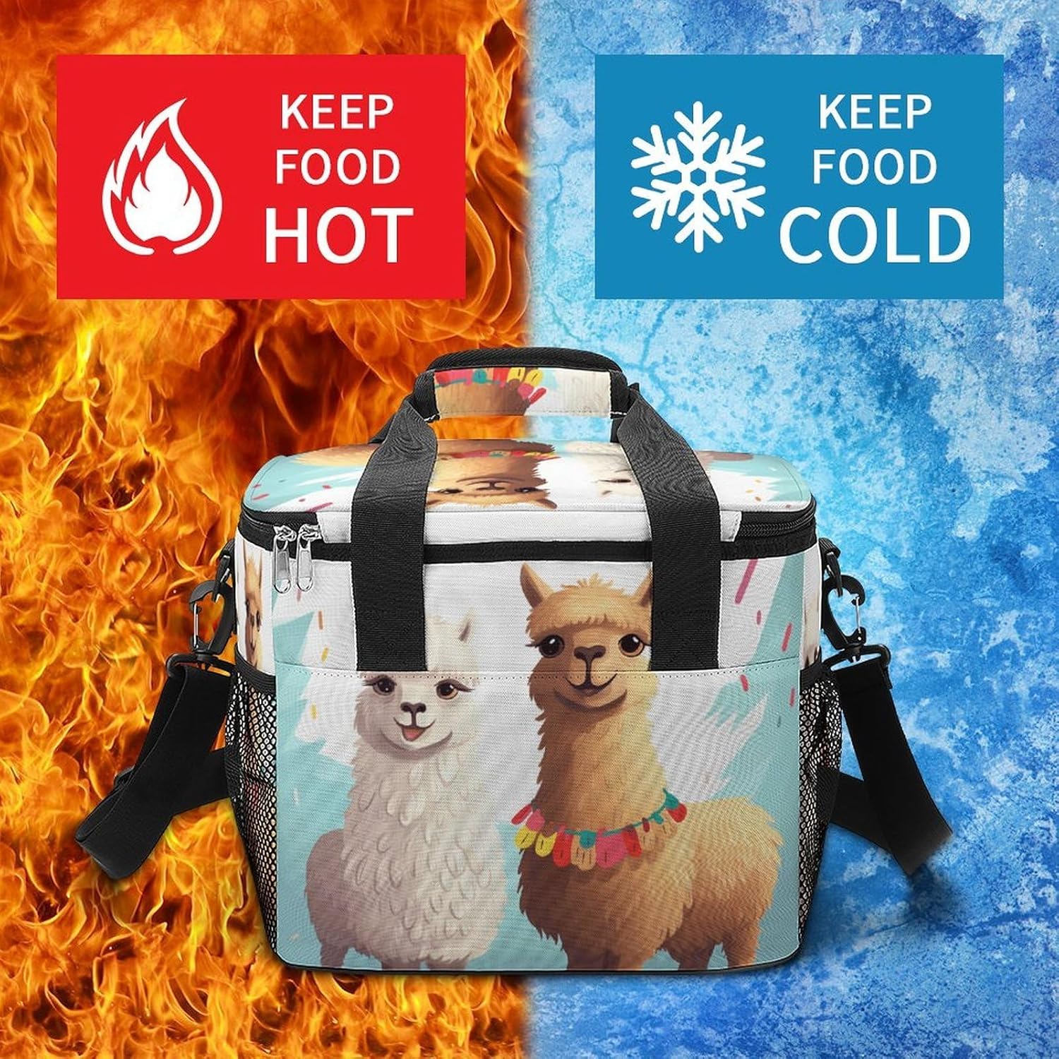 Llama Alpaca Cooler Bags Portable Soft Cooler Bag Lightweight Ice Chest Insulated Lunch Bags Camping Cooler Bag Cooler Lunch Tote Coolers for Picnic Travel Beach
