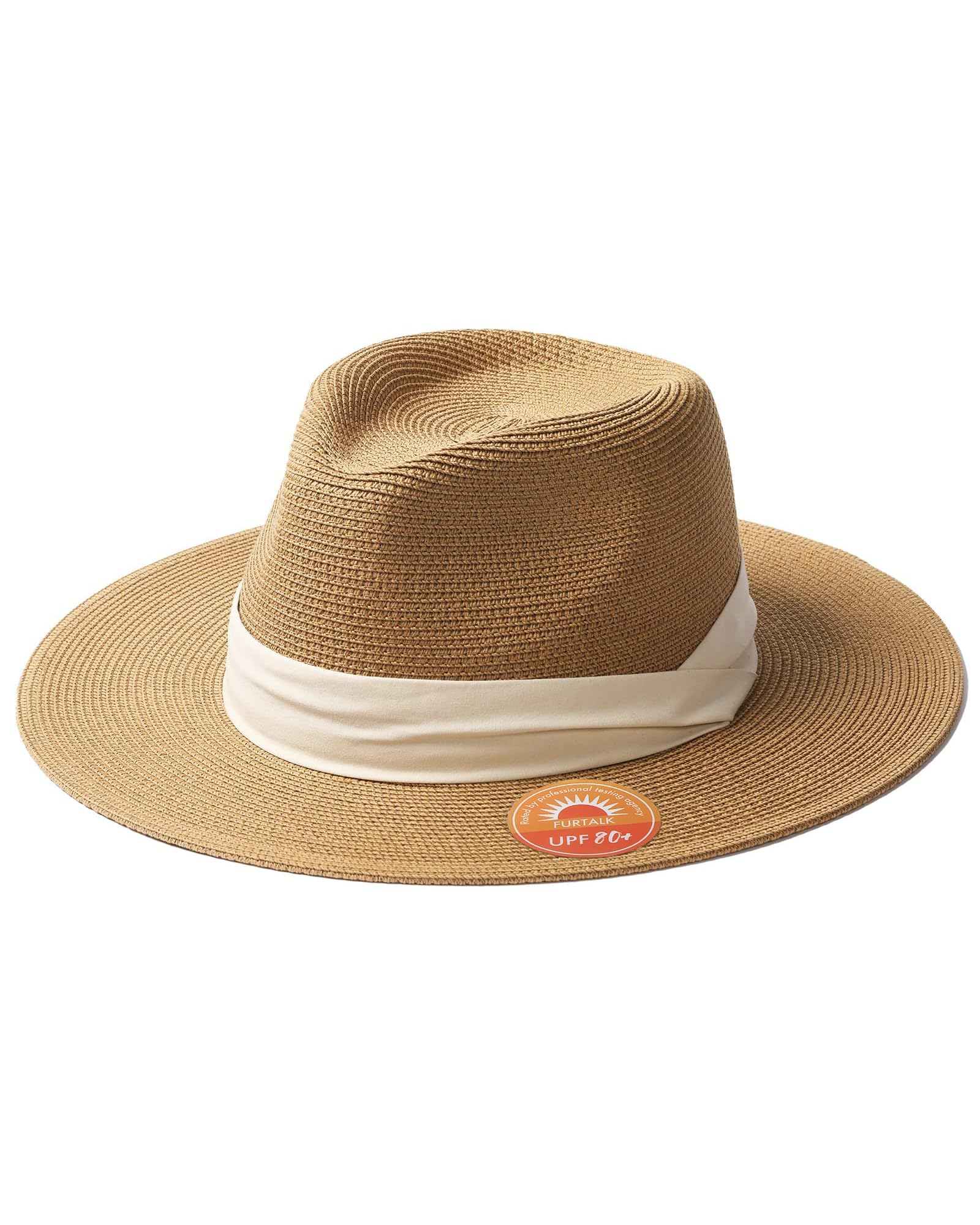 FURTALK Sun Hat Wide Brim Straw Fedora Panama Beach for Men Women