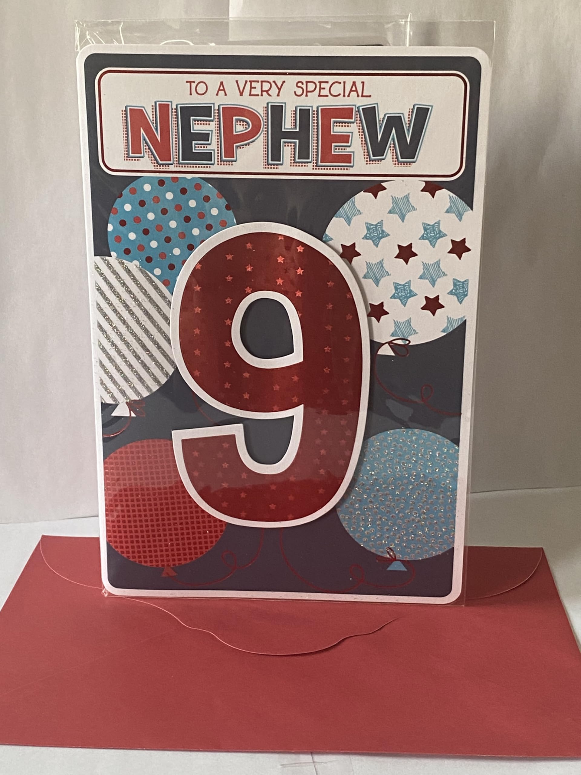 Geburtstagskarte Für Neffen Zum 9. Geburtstag – Mit 3D-Luftballons, Glitzer & Folie, 'To A Very Special Nephew'
