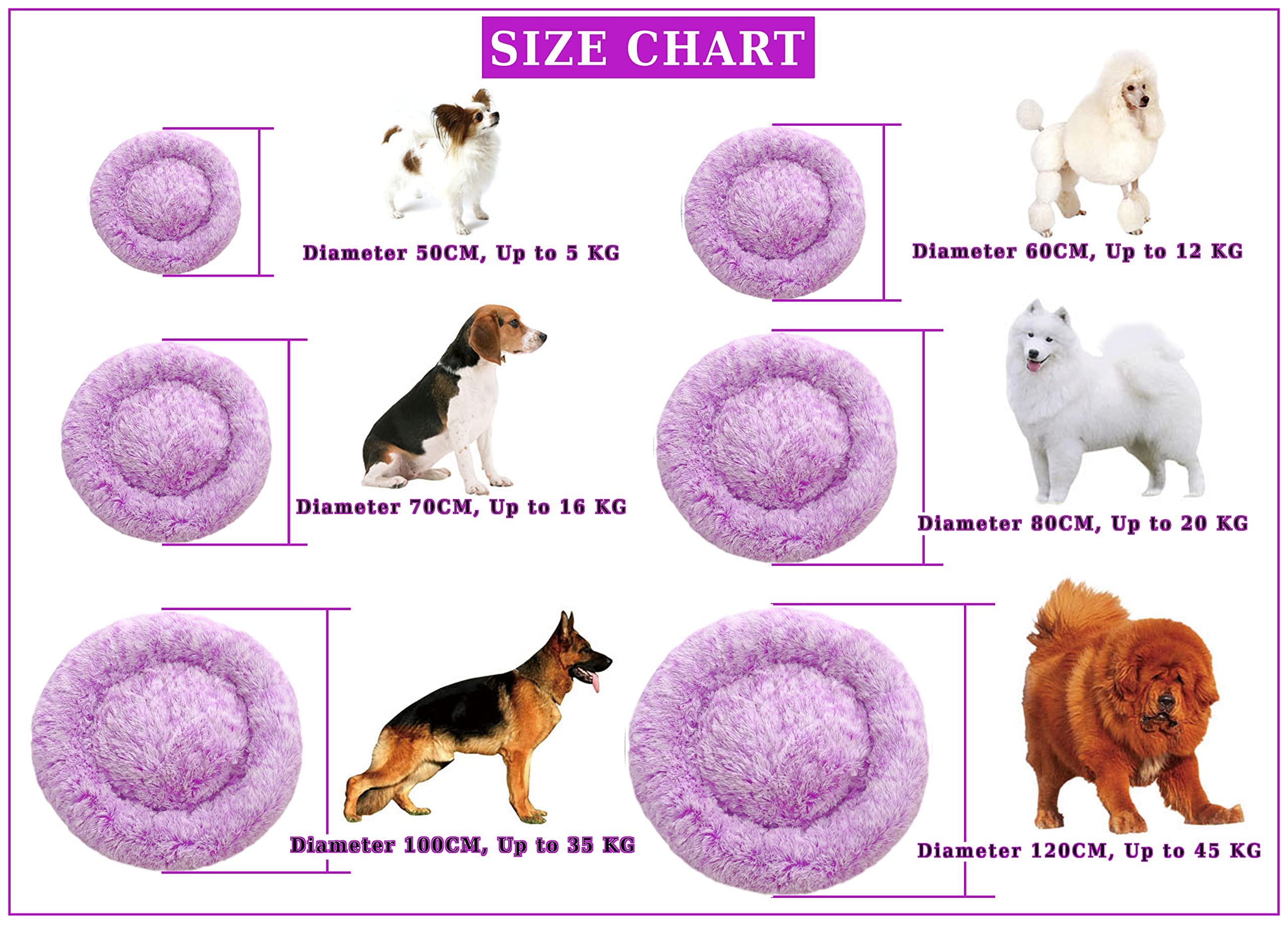 Hundebett für extra große Hunde - Ø 115 cm beruhigendes Donut-Haustierbett mit abnehmbarem & waschbarem Bezug, Flauschiges Kunstfell rundes Kissen kuscheliges Bett