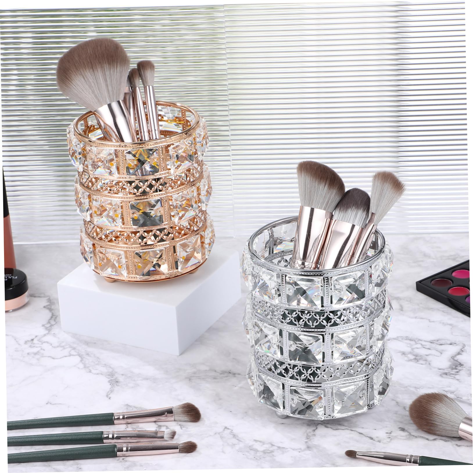 WOONEKY Kristall Pack Pinselhalter Make Up für Schreibtisch