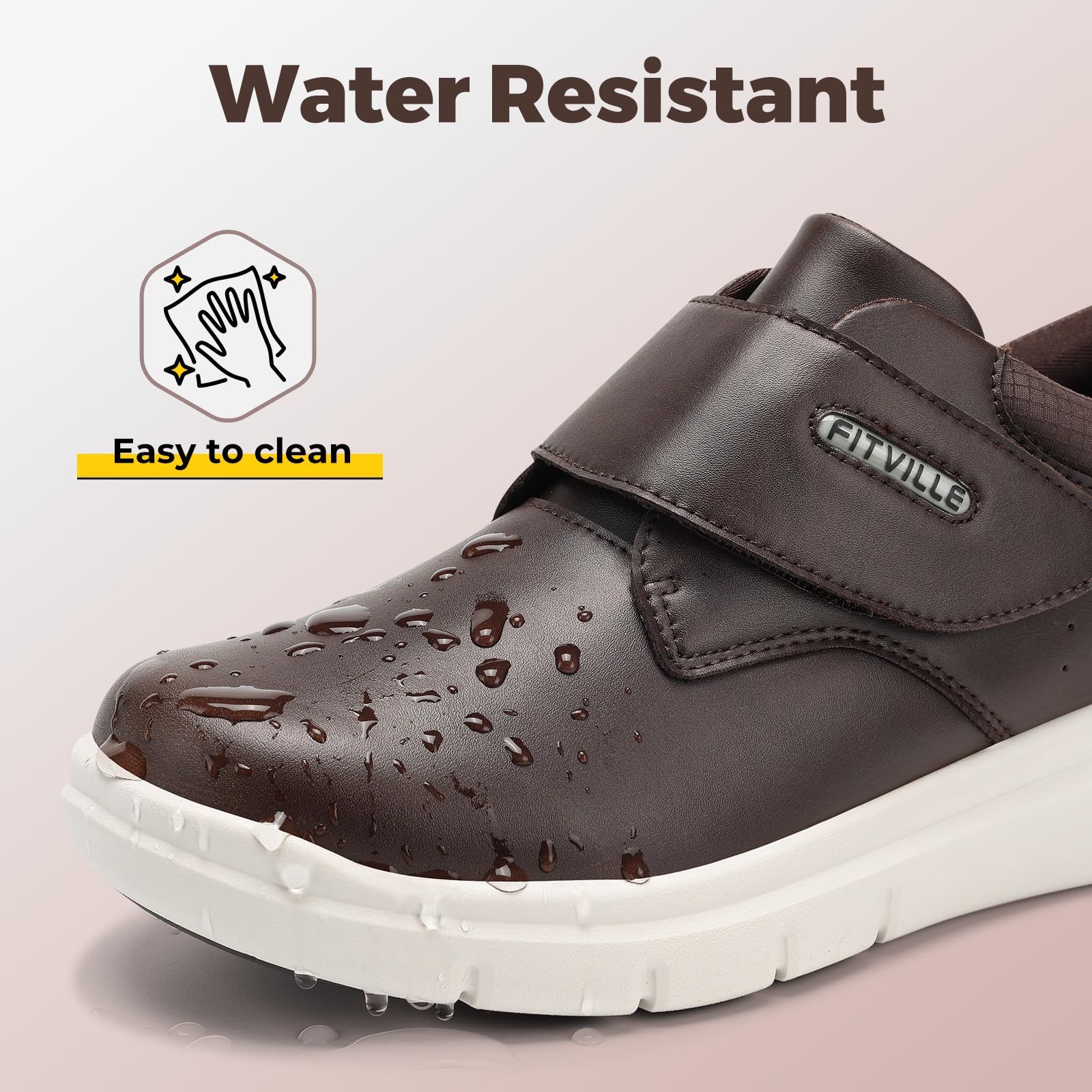 FitVille Scarpe Uomo Pelle Extra Larghe Scarpe con Chiusura a Strappo Sneaker Regolabile per Piedi Sensibili