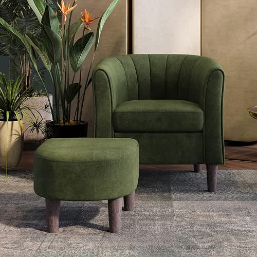 LINSY Accent Chair with Ottoman, Modern Barrel Chair Small Armchair
