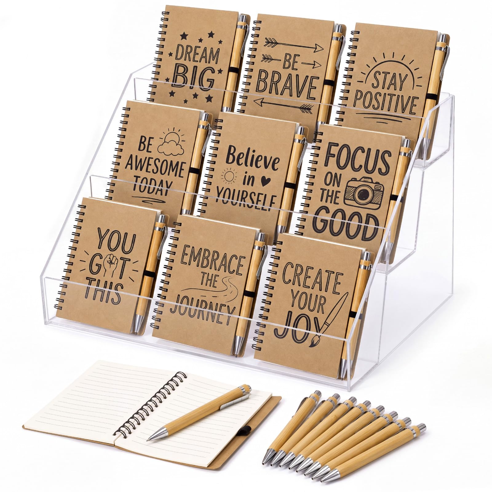 Set di 18 piccoli quaderni ispiratori a spirale con penne, 10 x 14 cm, diari motivazionali, apprezzamento motivazionale, regalo di ringraziamento per colleghi, insegnanti, studenti
