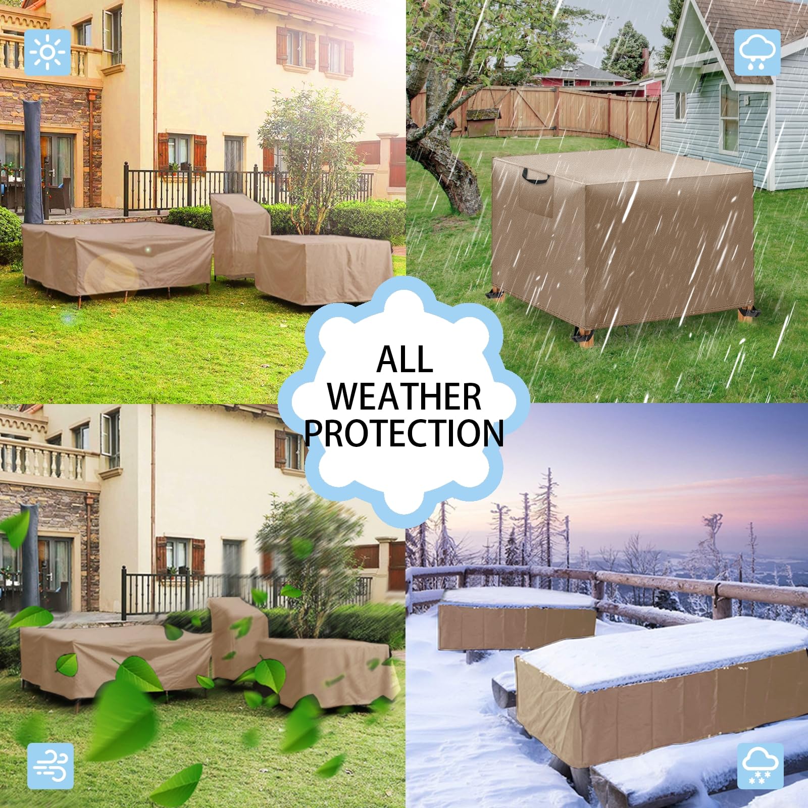 Copertura Tavolo Esterno Impermeabile 420D Oxford Resistente UV Quadrato 150x150x74cm Kaki