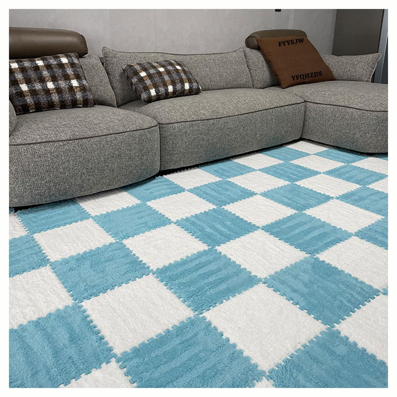 tappetini in schiuma, Confezione Da 10 Tappetini Puzzle Ad Incastro In Schiuma Multicolor 30x30x1cm(White+dark Blue)